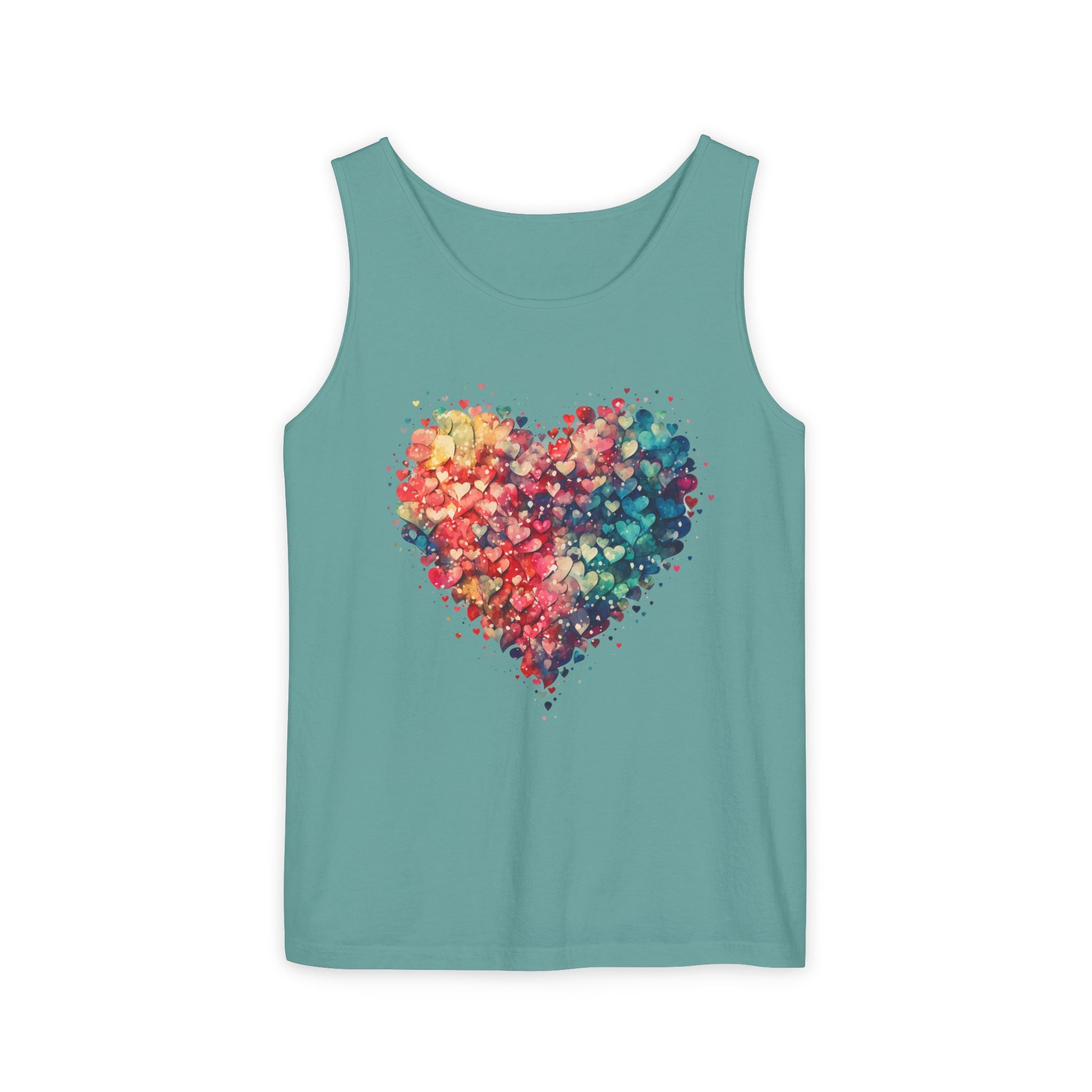 Watercolor Hearts Tank Top, Colorful Heart Shirt, Cute Heart Valentines Love Tank Top, Beautiful Watercolor Heart, Hearts Layered Design, Hearts Tank