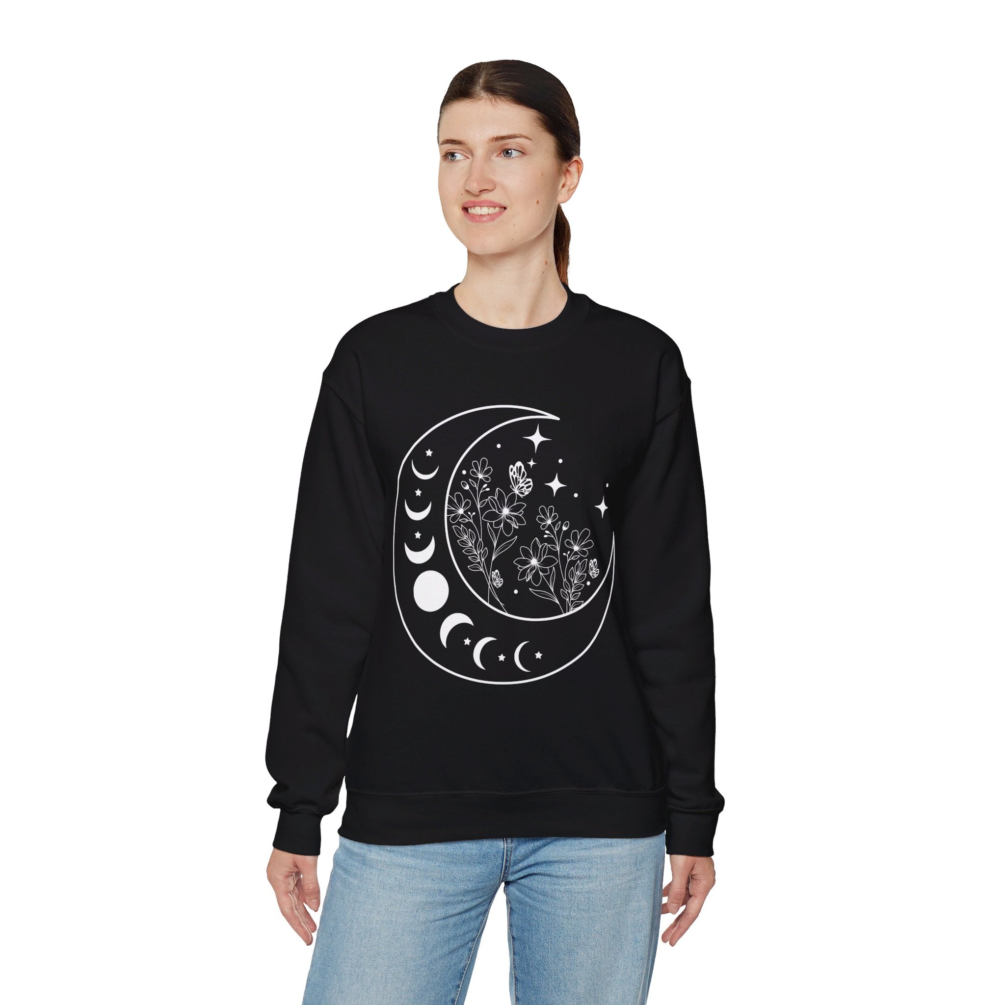 Celestial Moon Sweatshirt, Floral Moon Shirt, Mystical Moon Phase Shirt, Astrology Shirt, Boho Moon Phase Sweatshirt, Trendy Shirts