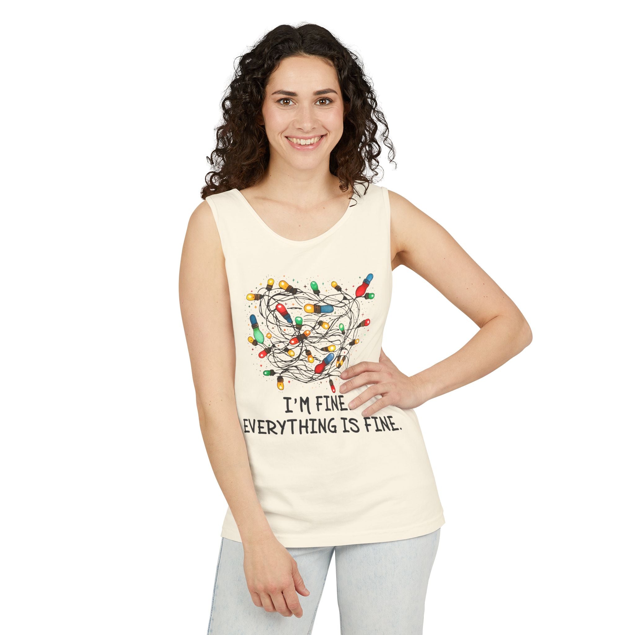 I'm Fine Everything is Fine Tank Top, Tangled Christmas Lights Tank Top, Unisex Xmas Graphic Tee, Christmas Lights Tank top