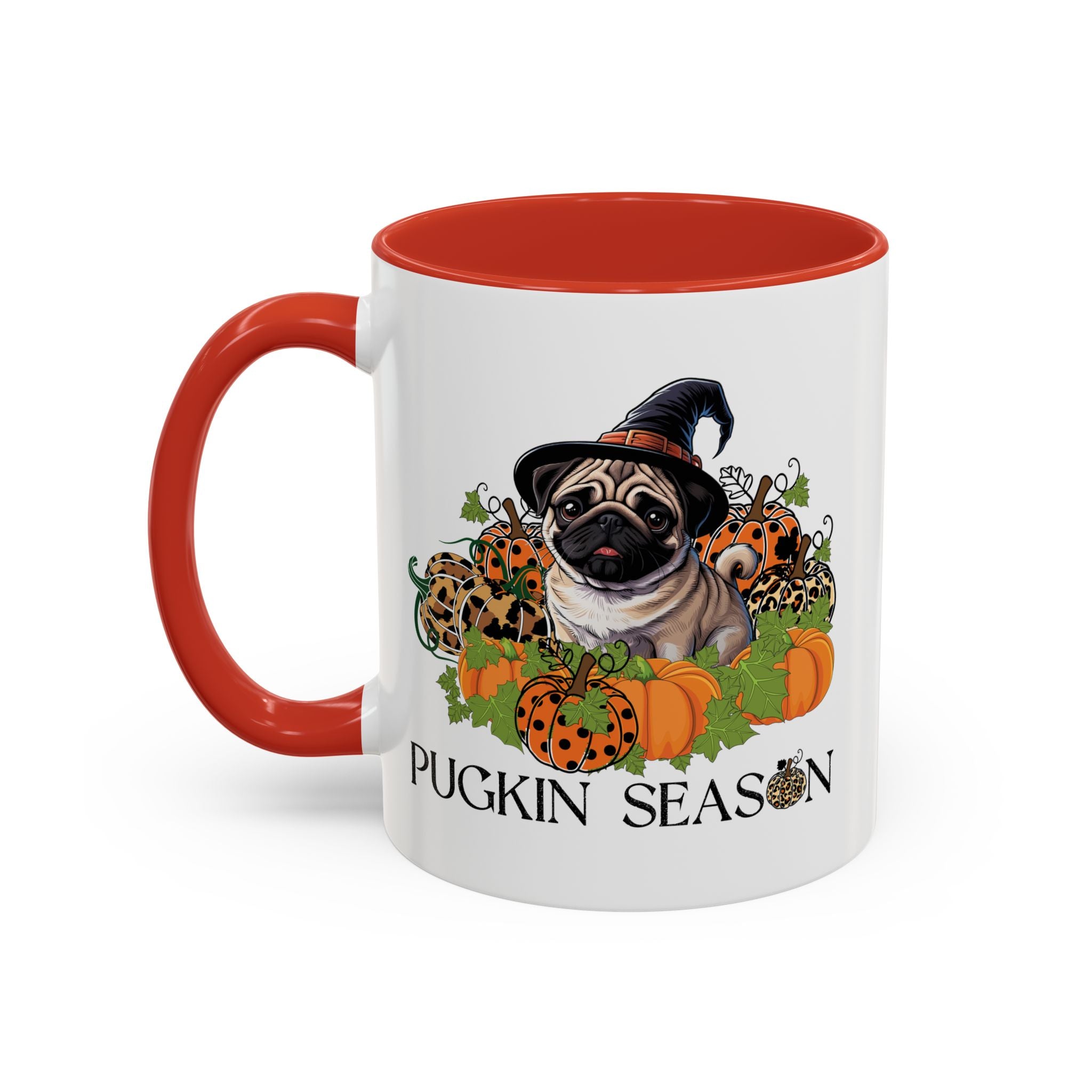 Pugkin Season Cup, Fall Pug Coffee Mug, Leopard Print Pumpkin Gift, Cute Autumn Dog Lover Graphic, Halloween Party Gifts