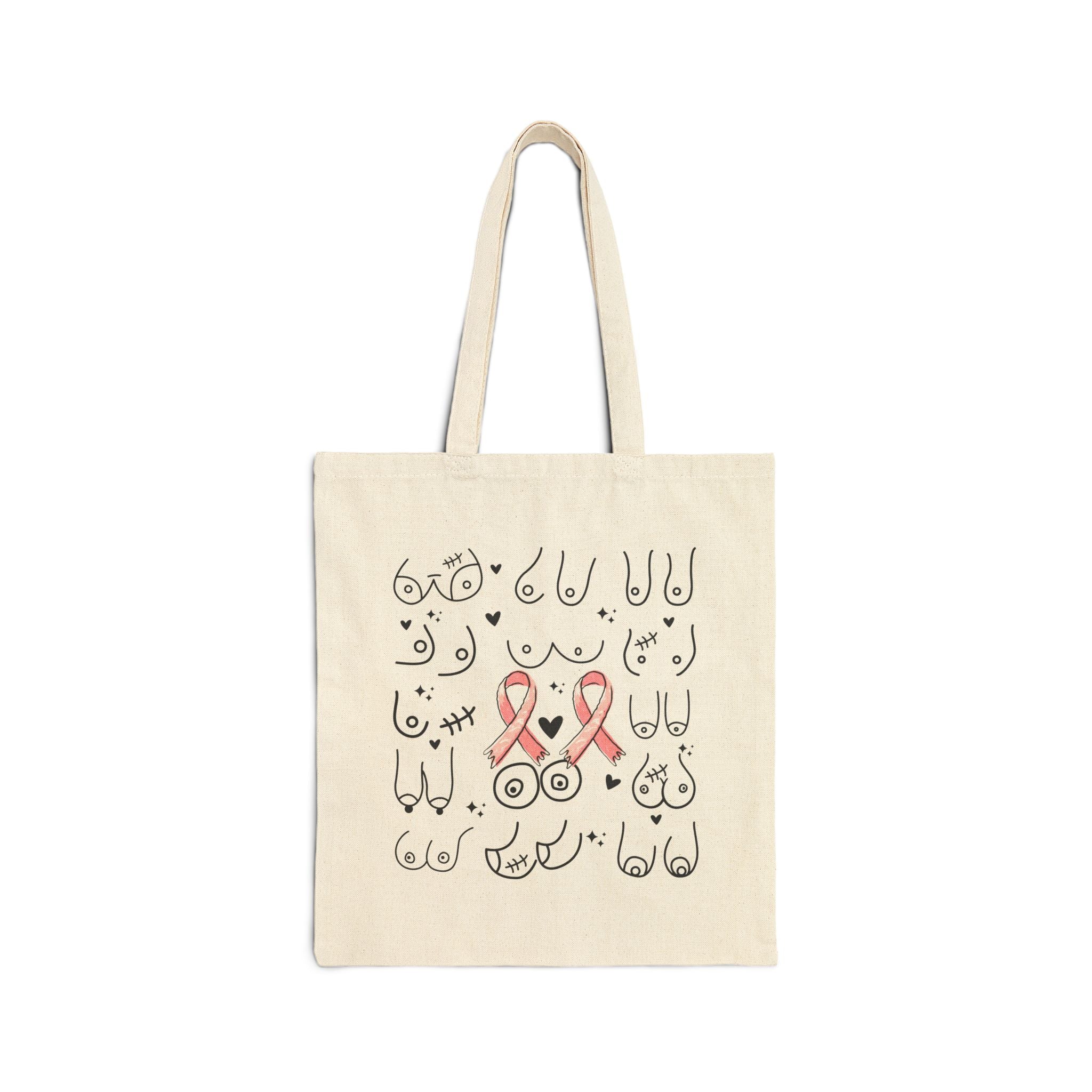 Boobs Tote Bag, Breast Cancer Awareness Tote Bag, Boob Bag, Feminist Tote Bag, Feminist Gift, Boob Design with Pink Ribbon, Self Love Gift, Funny Tote Bag, Body Positive, Womens Rights