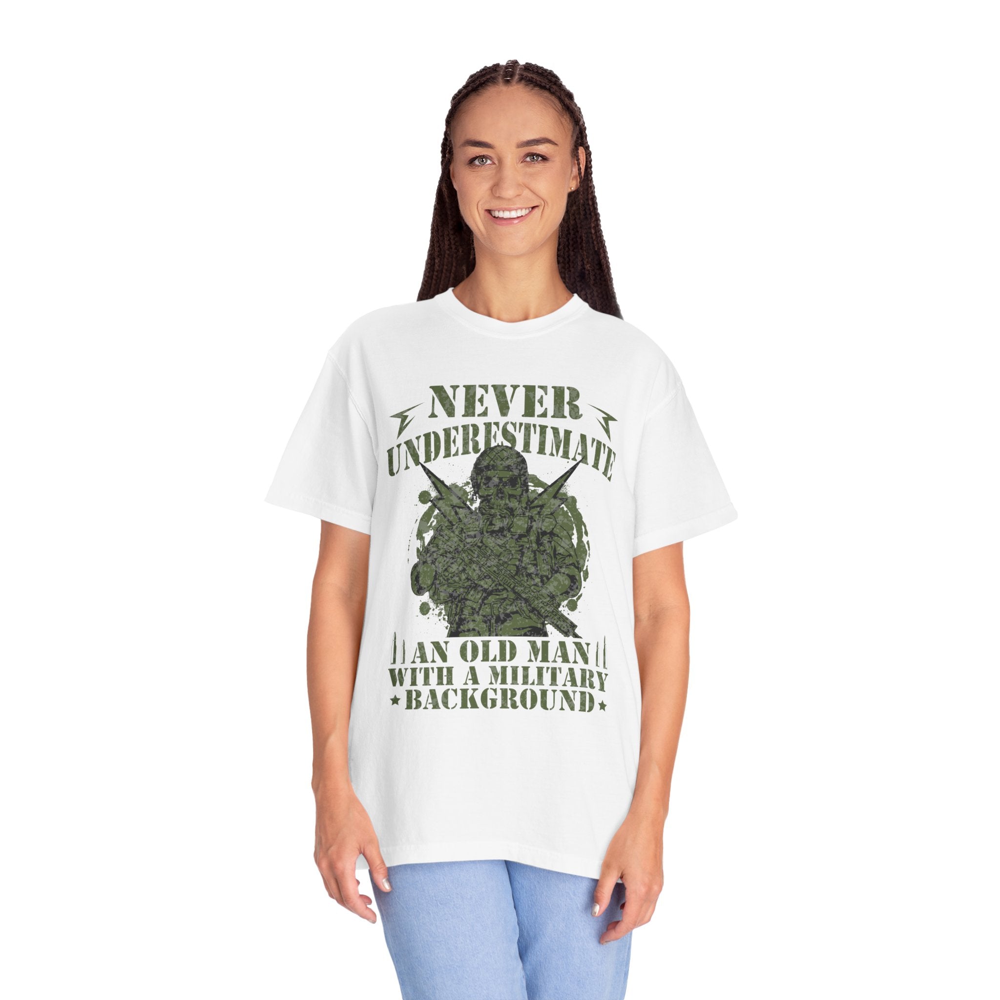 Never Underestimate An Old Man With A Military Background Shirt, American Flag Tee, US Veteran Shirt, Veterans Day Shirt, 4th of July Shirt