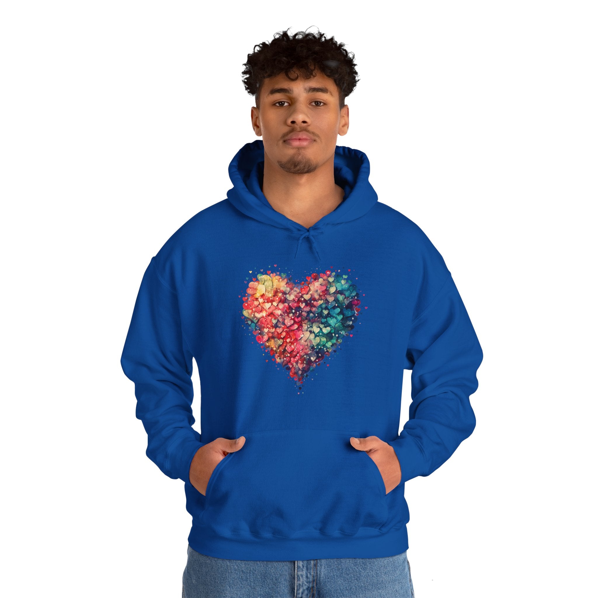 Watercolor Heart Hoodie, Valentine Heart Hooded Sweater, Cute Pocket Hoodie, Colorful Heart Sweatshirt, Minimalist Hoodie, Love Sweatshirt