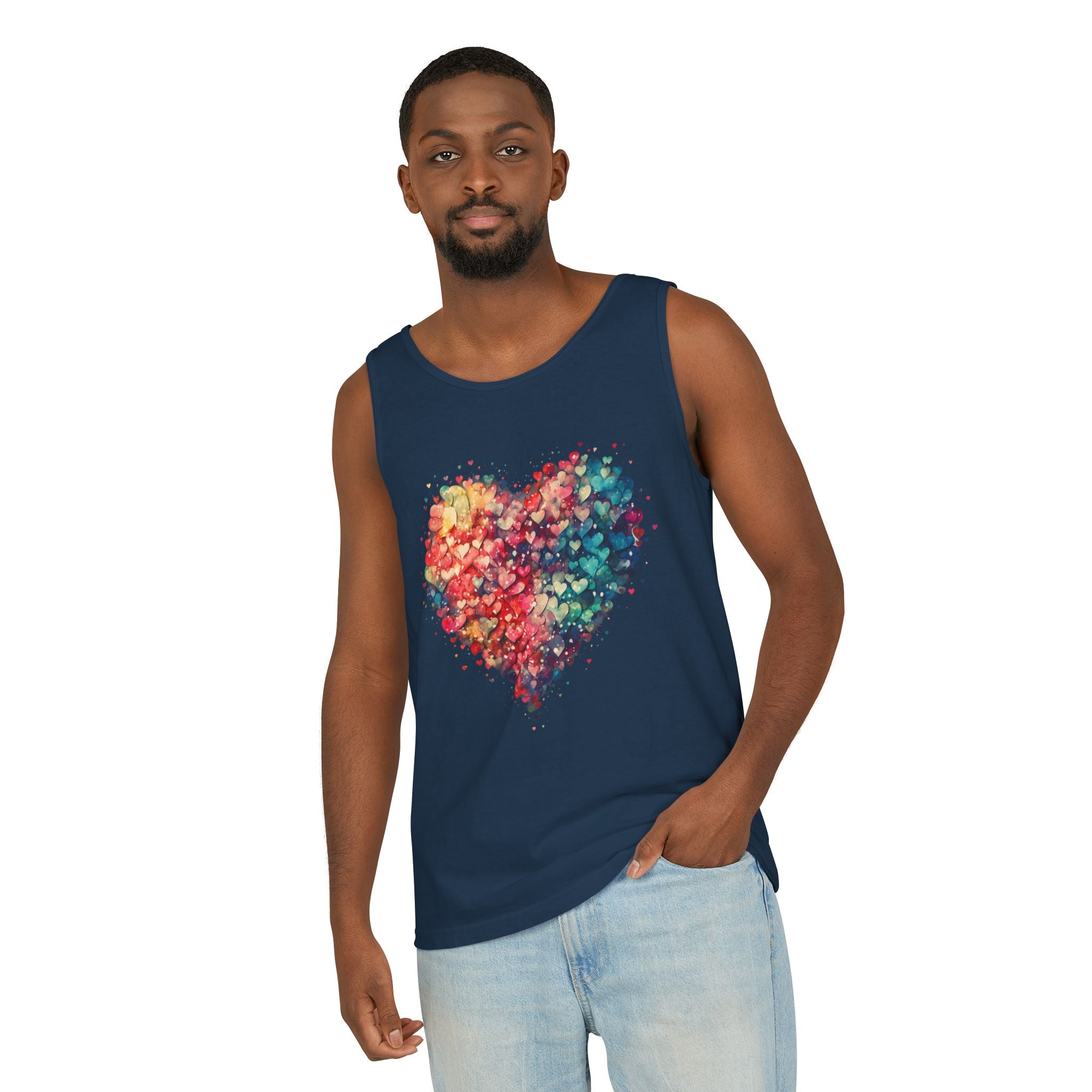 Watercolor Hearts Tank Top, Colorful Heart Shirt, Cute Heart Valentines Love Tank Top, Beautiful Watercolor Heart, Hearts Layered Design, Hearts Tank