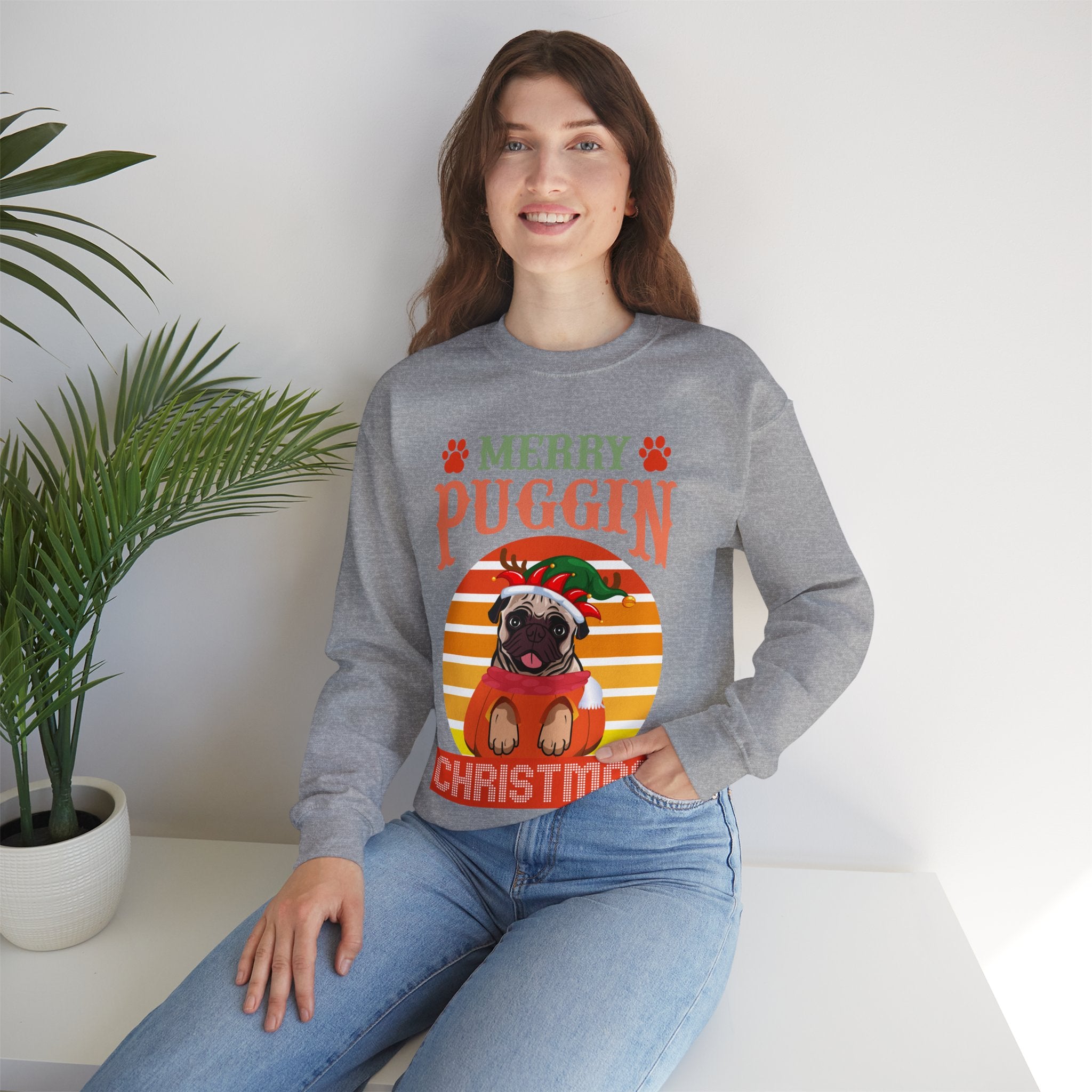 Pug Christmas Sweatshirt, Dog Lover Gift, Holiday Sweaters, Christmas Pugs Shirt, Pug In Santa Hat, Dog Mom Shirt, Santa Pug Shirt