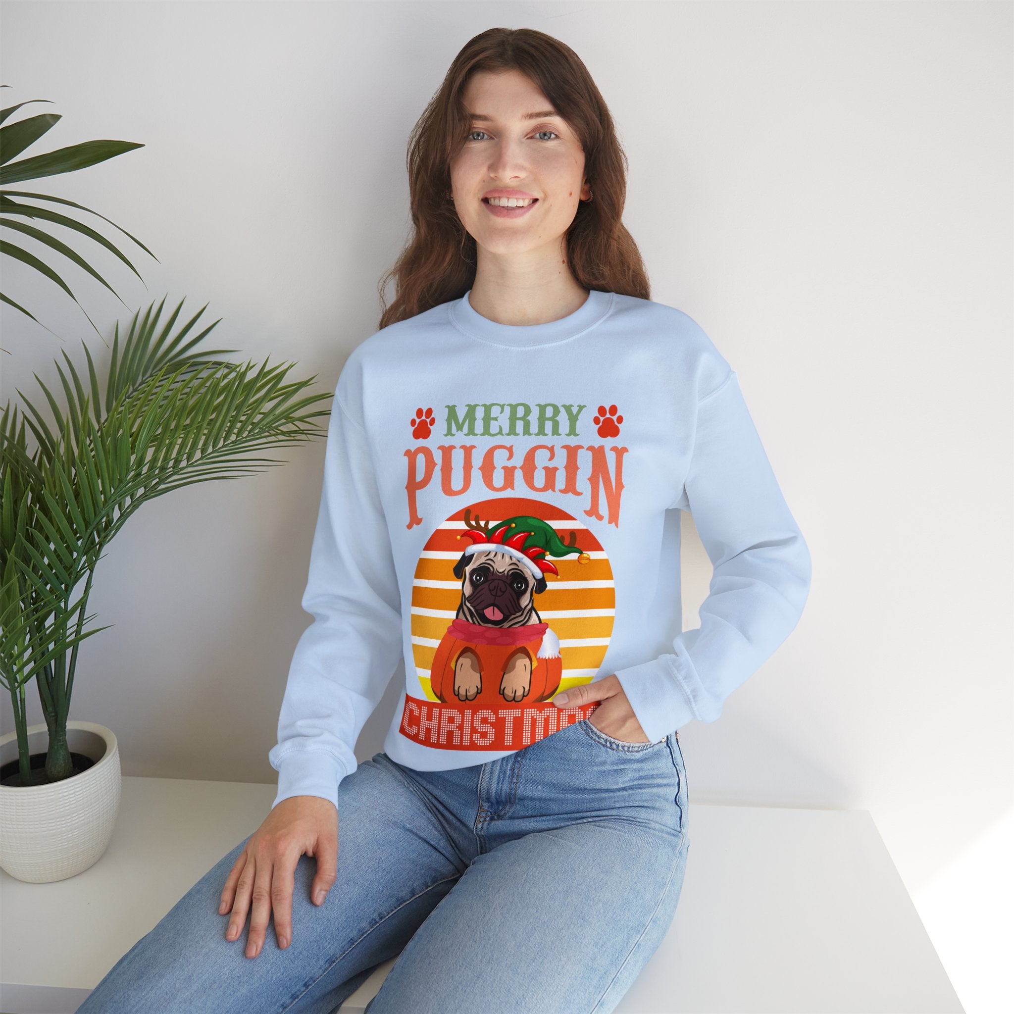 Pug Christmas Sweatshirt, Dog Lover Gift, Holiday Sweaters, Christmas Pugs Shirt, Pug In Santa Hat, Dog Mom Shirt, Santa Pug Shirt