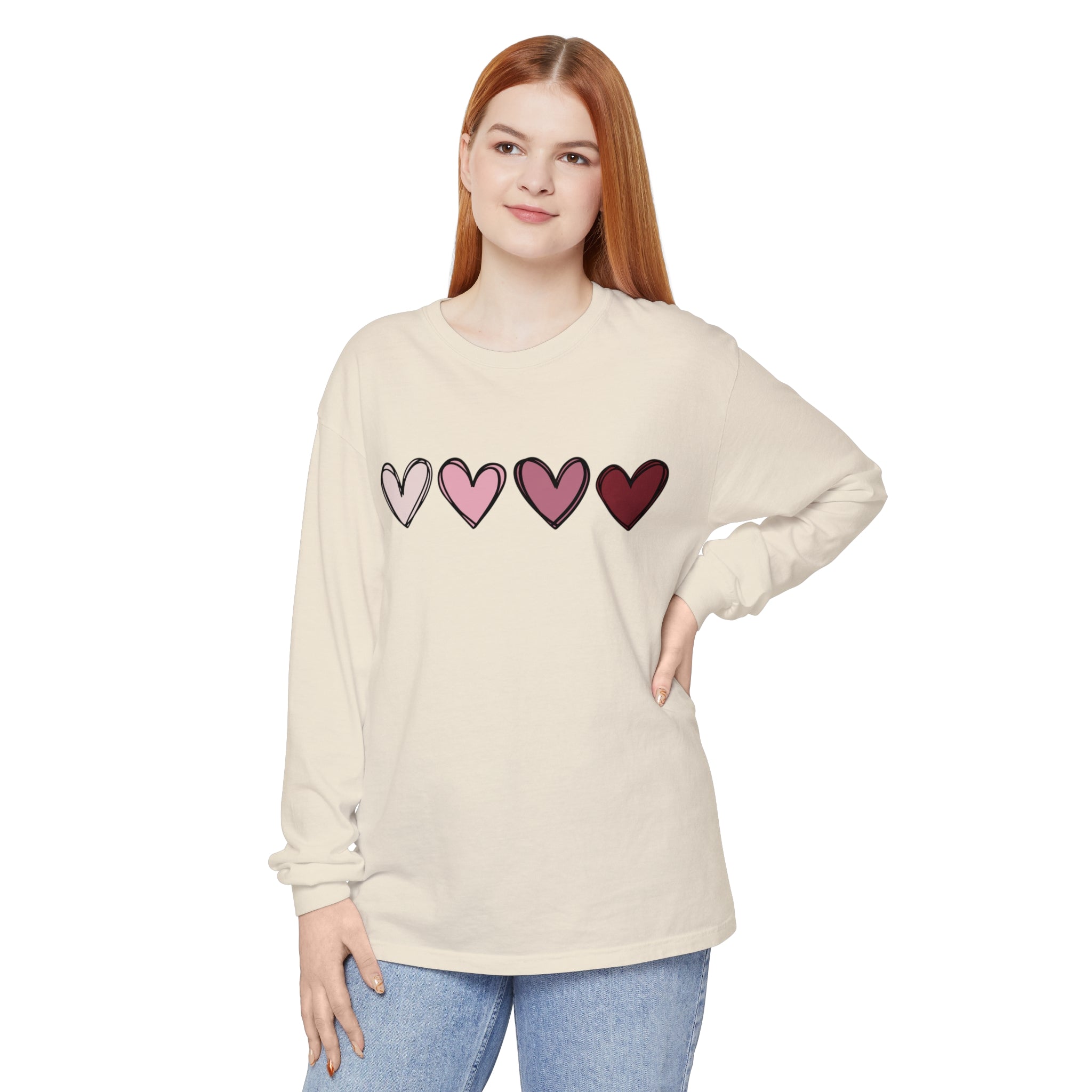 Valentine Double Heart Long Sleeve T-Shirt, Cute Valentine Shirt, Valentine Long Sleeve Shirt, Vintage Valentine Sweatshirt, Love Heart Long Sleeve Tee
