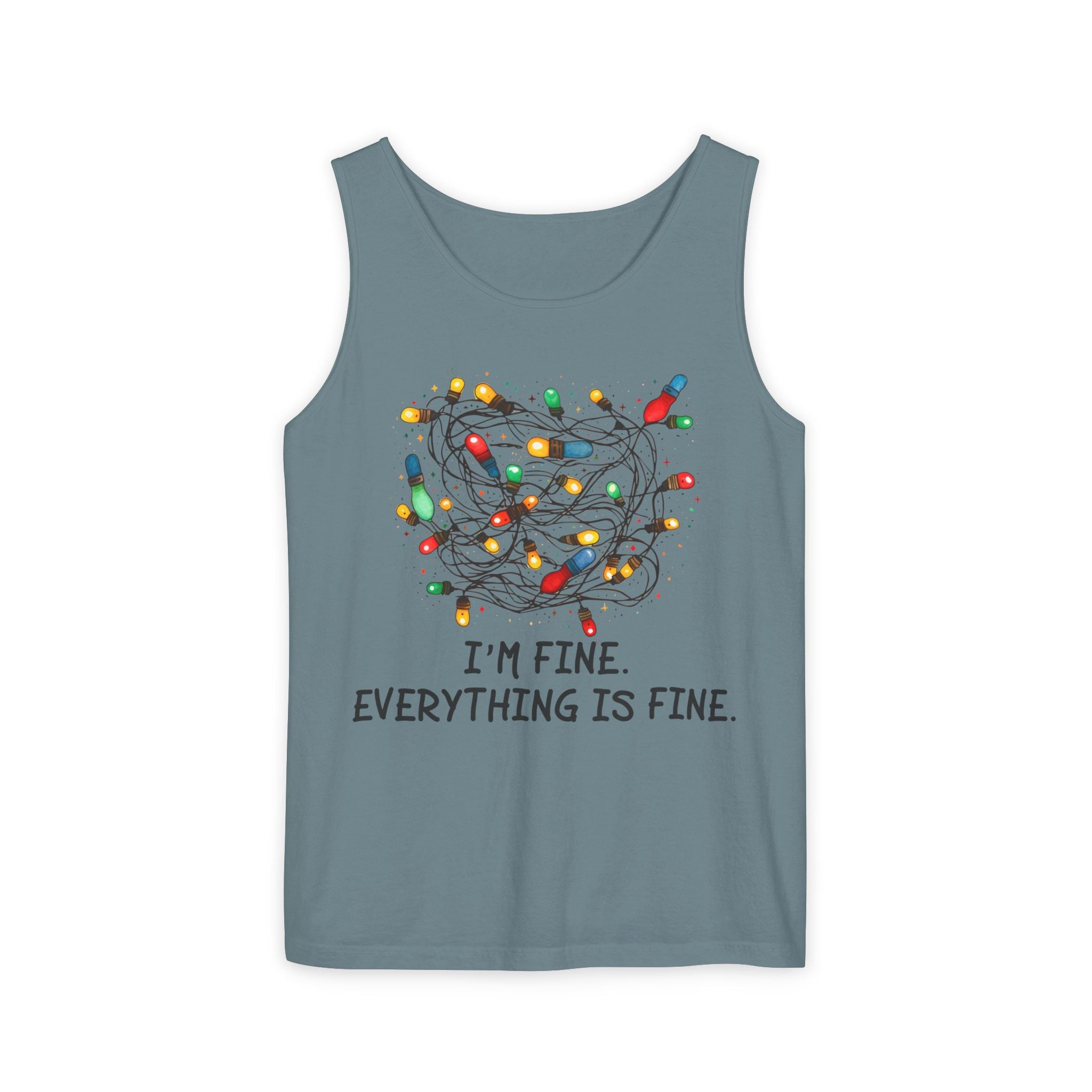 I'm Fine Everything is Fine Tank Top, Tangled Christmas Lights Tank Top, Unisex Xmas Graphic Tee, Christmas Lights Tank top