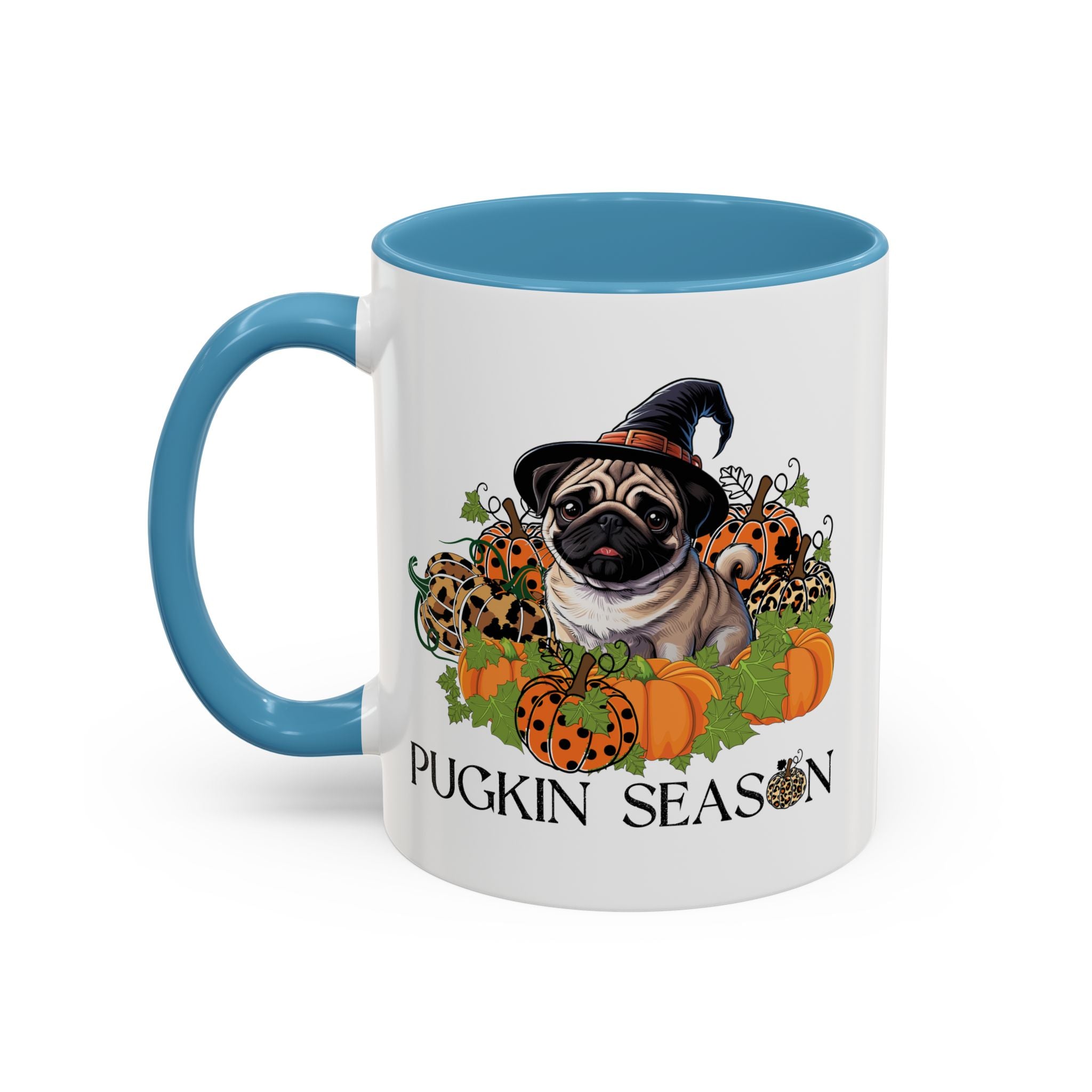 Pugkin Season Cup, Fall Pug Coffee Mug, Leopard Print Pumpkin Gift, Cute Autumn Dog Lover Graphic, Halloween Party Gifts