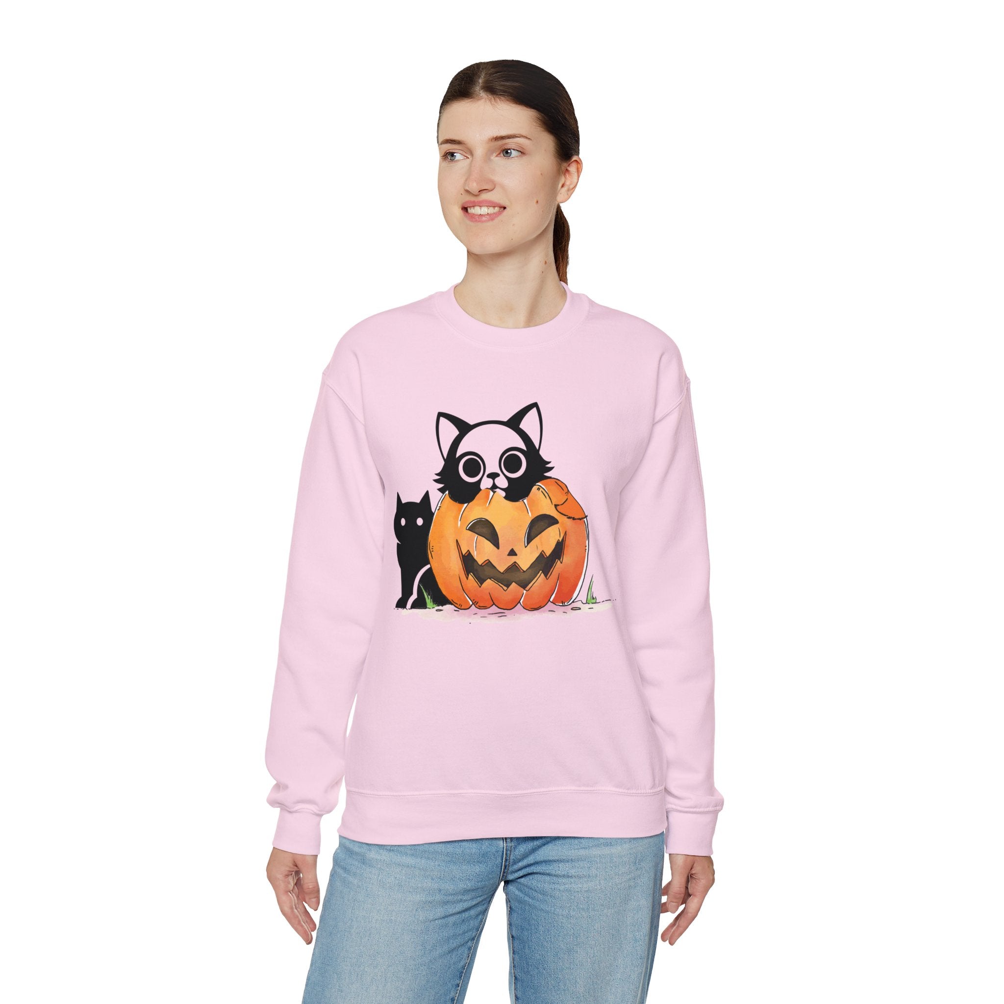 Black Cat Pumpkin Sweatshirt, Halloween Sweatshirt, Pumpkin shirt, Fall Sweatshirt for Women, Halloween Crewneck, Spooky Season, Bat top