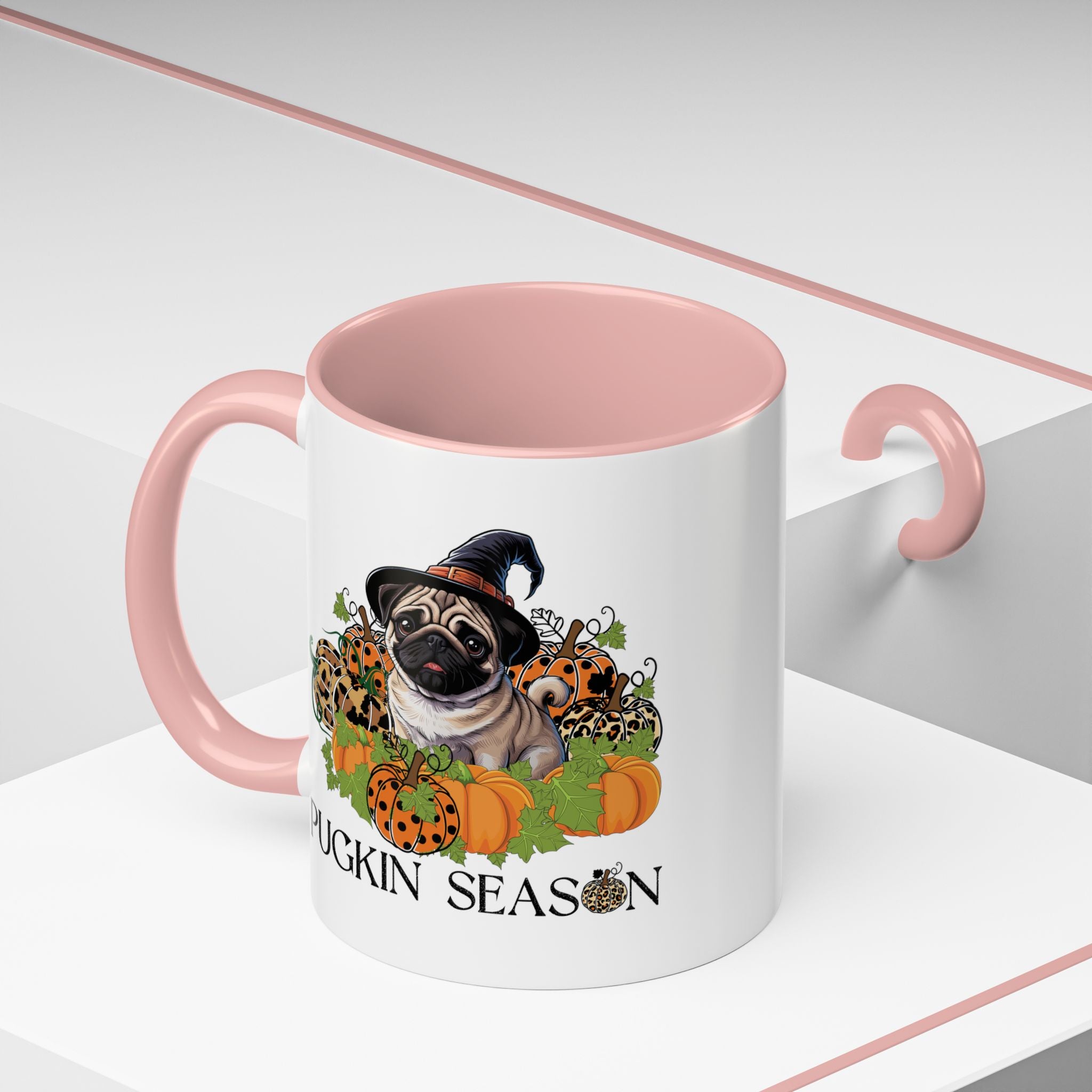 Pugkin Season Cup, Fall Pug Coffee Mug, Leopard Print Pumpkin Gift, Cute Autumn Dog Lover Graphic, Halloween Party Gifts