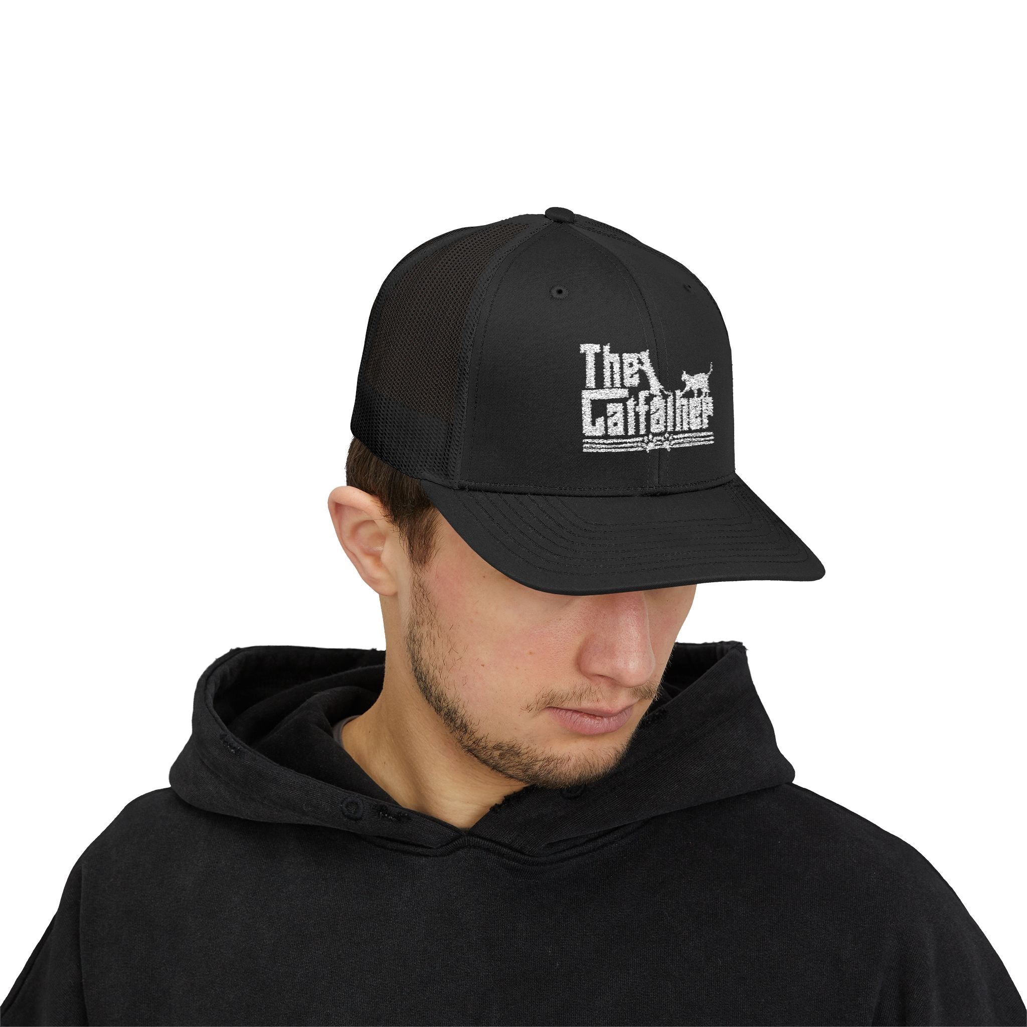 The Catfather Trucker Hat, Embroidered Cap, Cat Lover Gift for Dad, Fathers Day Gift, Cat Owner Gift for Husband, Cat Dad Hat, Trucker Cat Hat