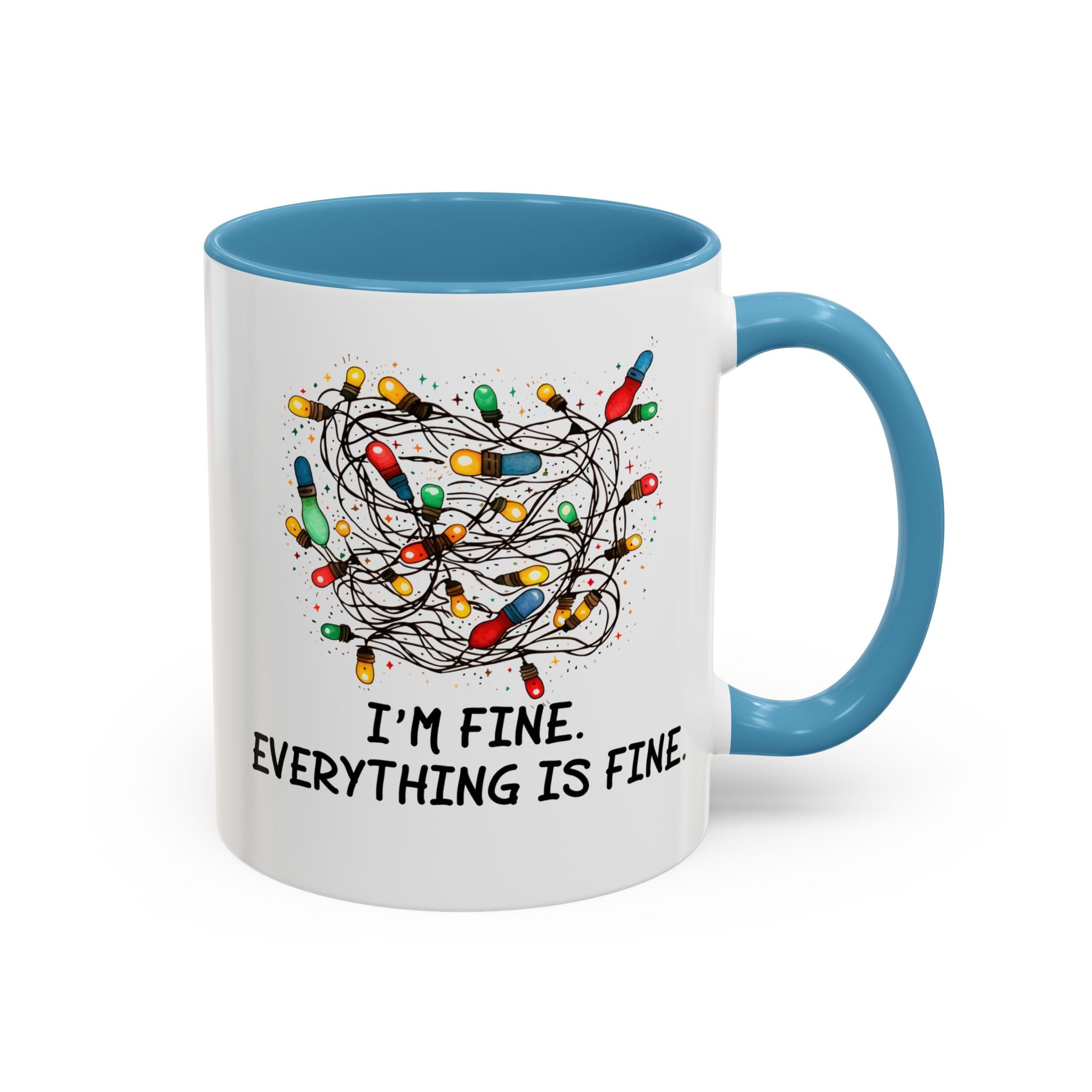 I'm Fine Everything Is Fine Christmas Mug, Christmas Lights Mug, Funny Coffee Mug, Tangled Lights, Crazy Shopping Christmas Mug, Madness