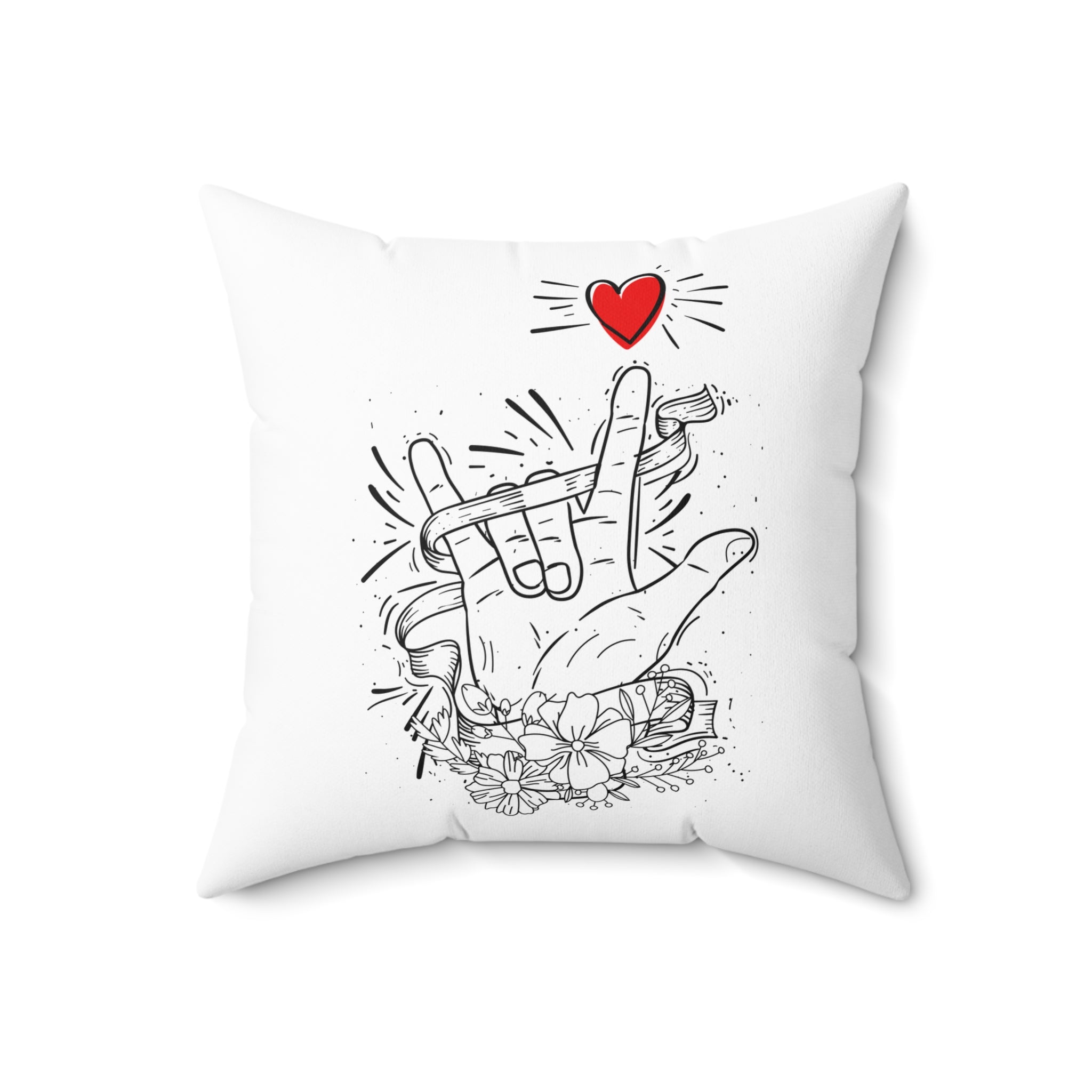 ASL I Love You Hand Heart Sign Language Throw Pillow, Love Hand Sign Pillow