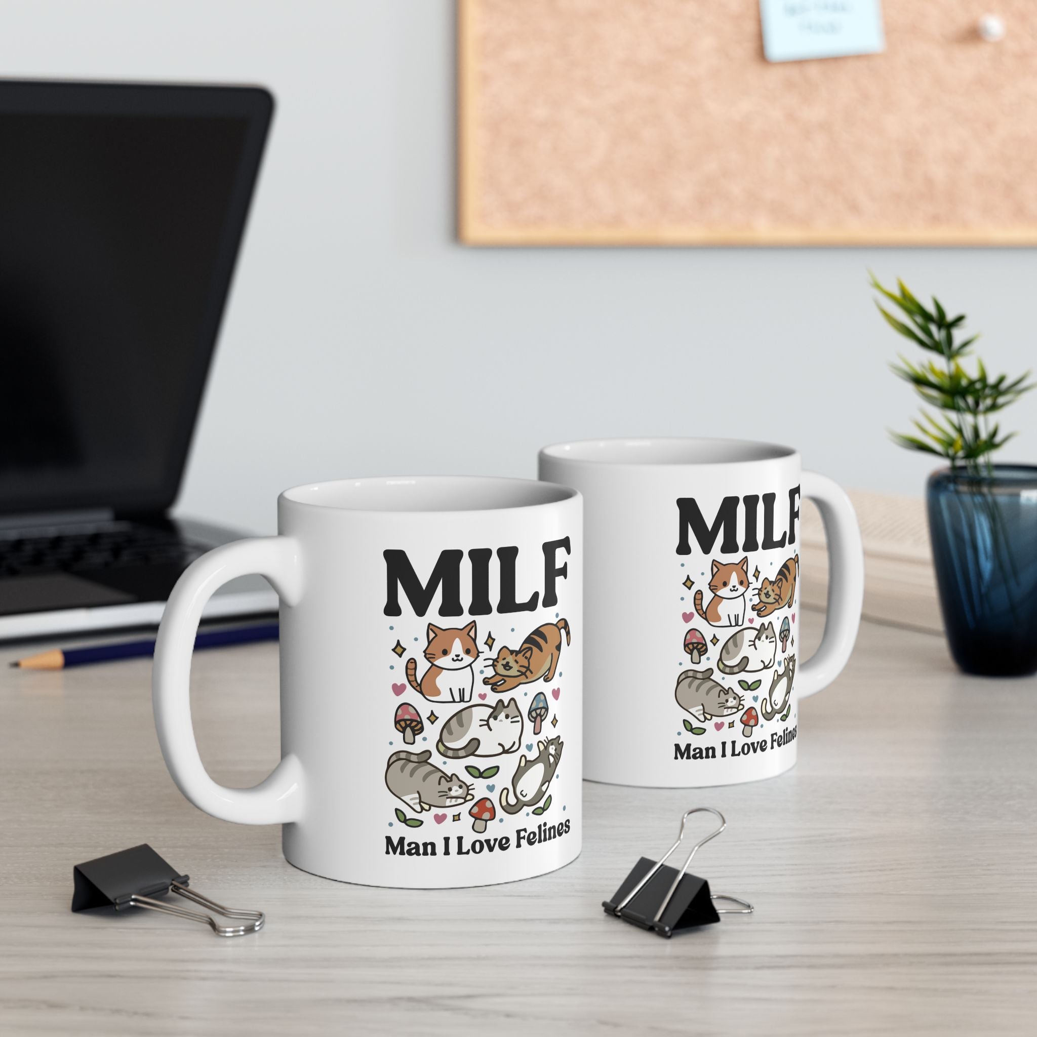 Cat Coffee Mug, Man I love Felines MILF Ceramic Cup, Cat Lover Gift, Girlfriend Wife Gift Idea, Cottagecore Kitty Mug, Funny Novelty Gift