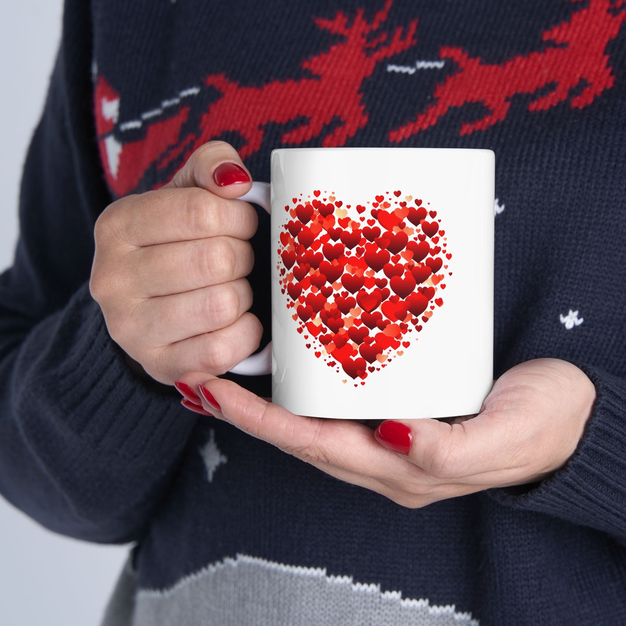 Valentines Day Double Red heart Mug, V-Day Heart Mug, Valentine's Day Mug, Heart Coffee Mug
