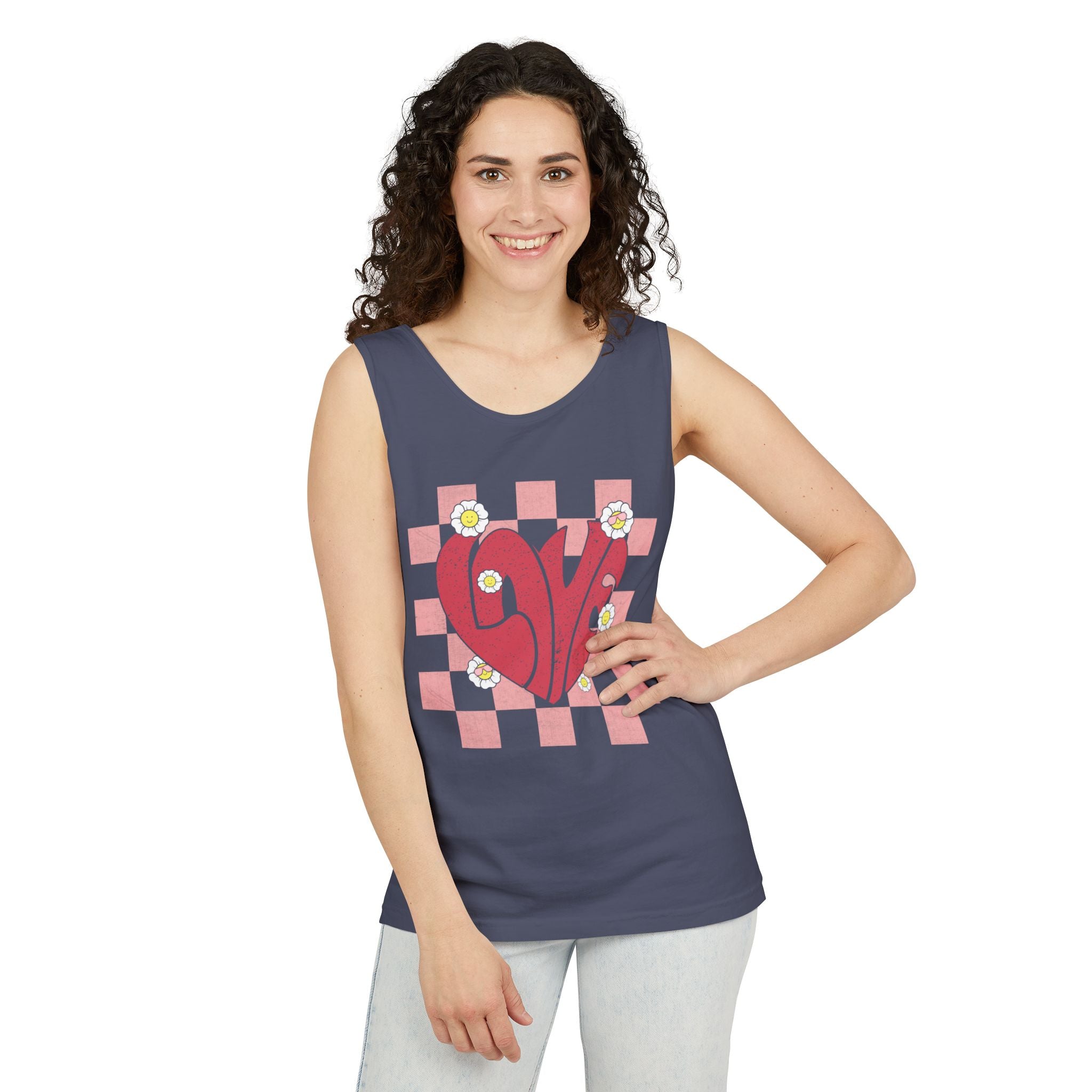 Valentine Heart Tank Top, Retro Love Shirt, Love T-Shirt, Valentines Day Gift, Checker heart tee, Heart Love Tank Top