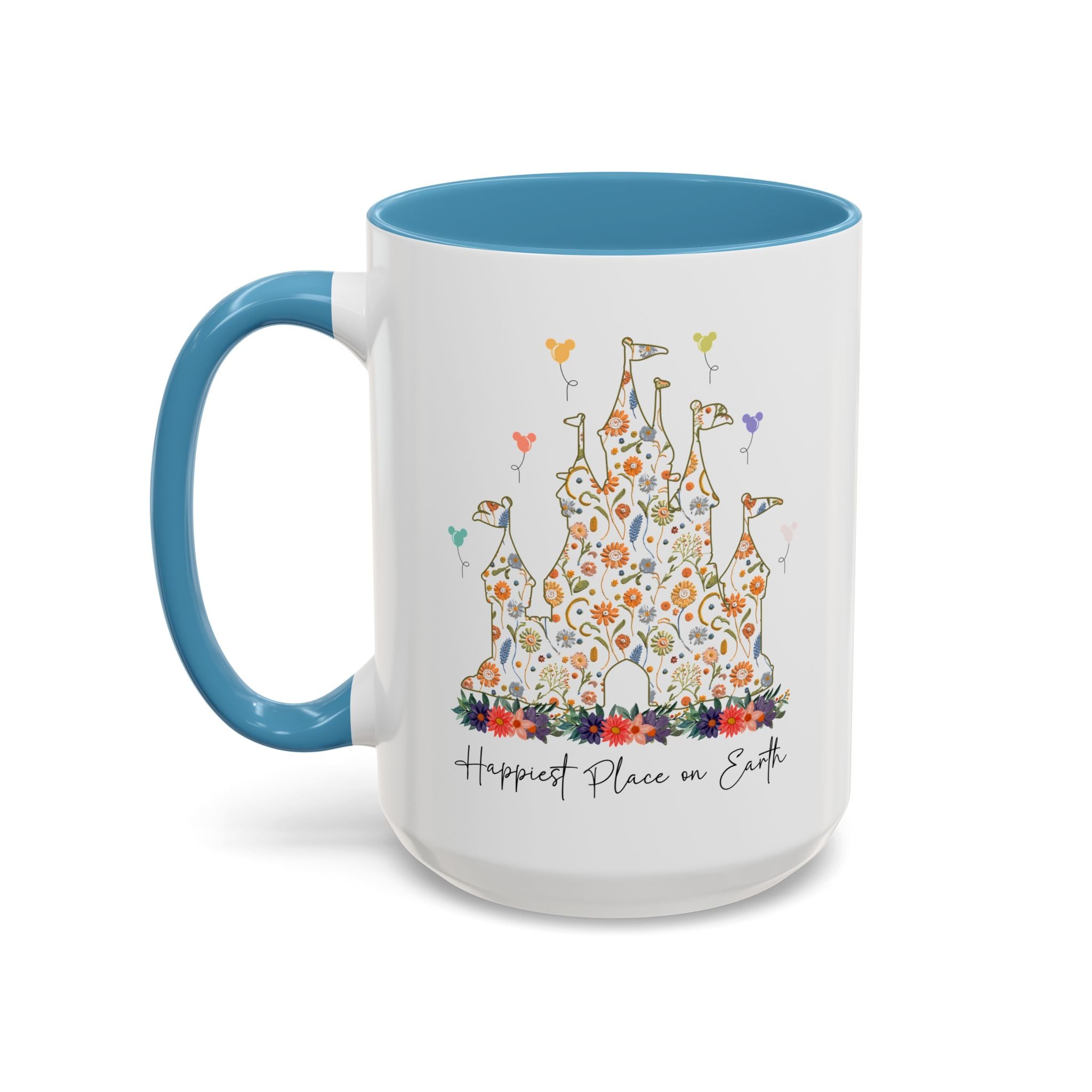 Disney Castle Floral Coffee Mug, Happiest Place on Earth Mug, Vintage Disney Coffee Cup, Magic Kingdom Mug