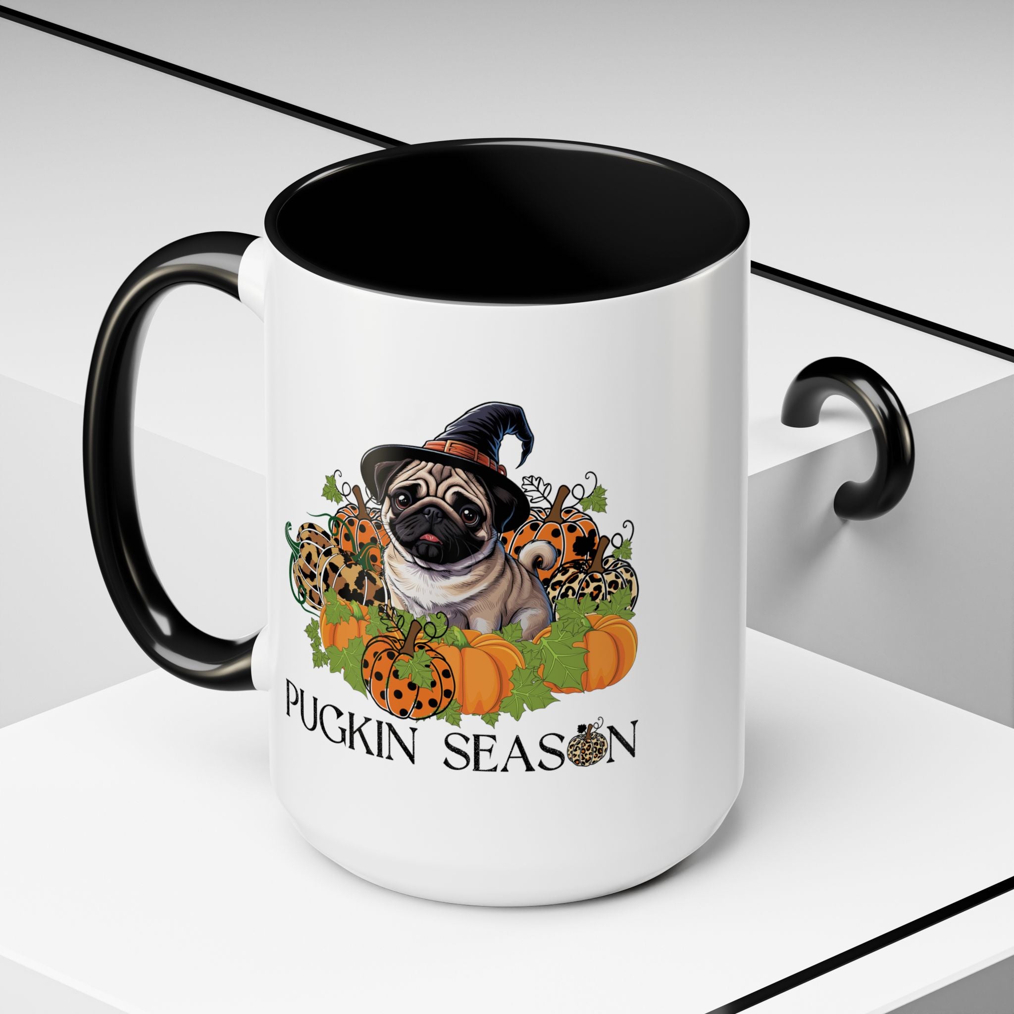 Pugkin Season Cup, Fall Pug Coffee Mug, Leopard Print Pumpkin Gift, Cute Autumn Dog Lover Graphic, Halloween Party Gifts