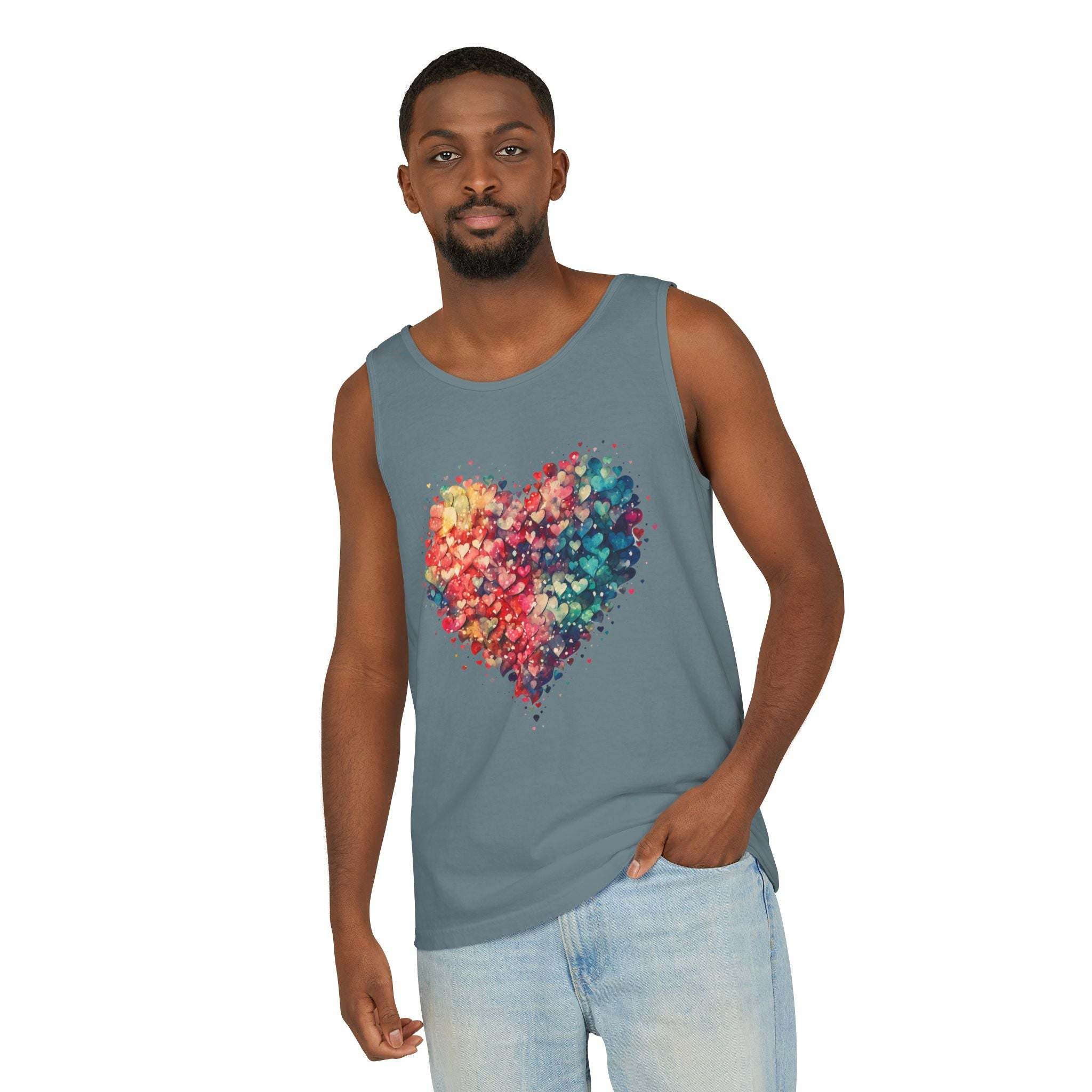 Watercolor Hearts Tank Top, Colorful Heart Shirt, Cute Heart Valentines Love Tank Top, Beautiful Watercolor Heart, Hearts Layered Design, Hearts Tank