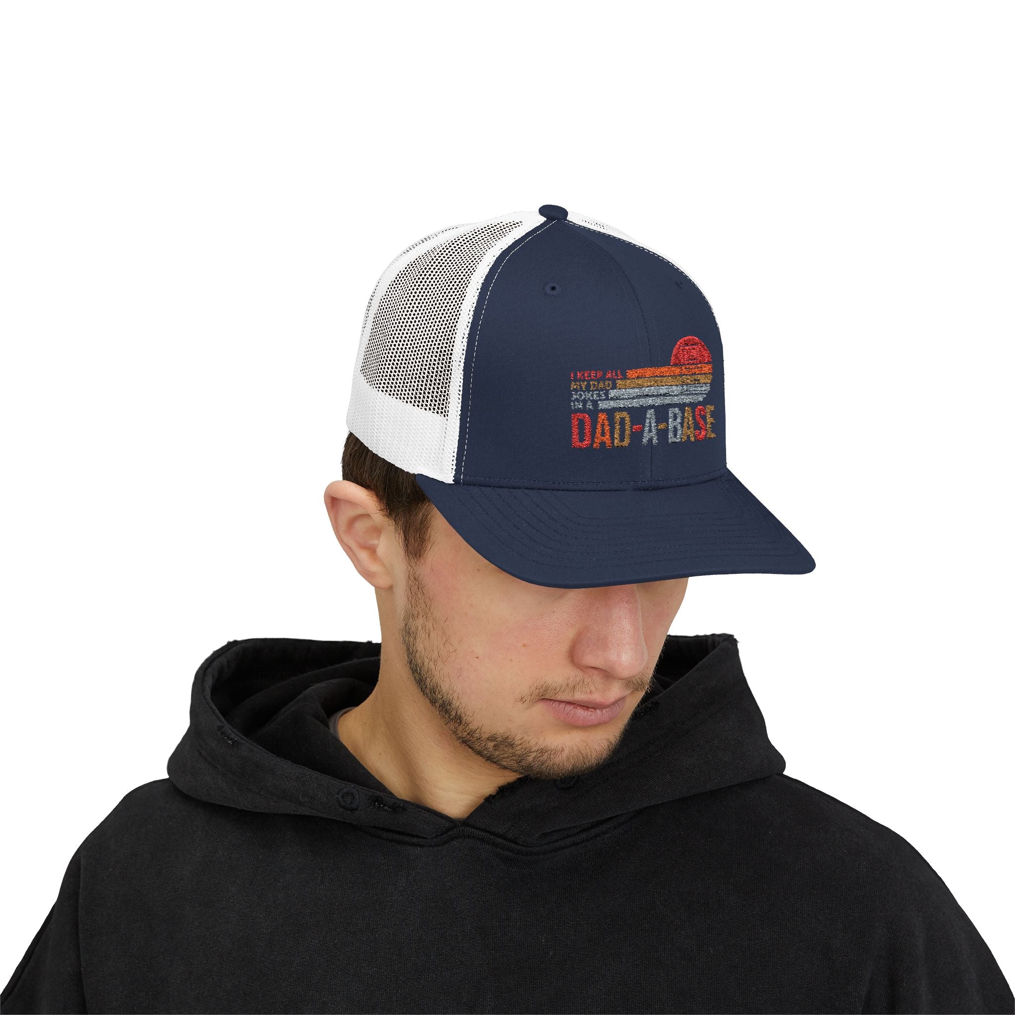 I Keep All My Dad Jokes In A Dad-A-Base Hat, Retro Dad-A-Base Snapback Trucker Cap, Gift for Fathers