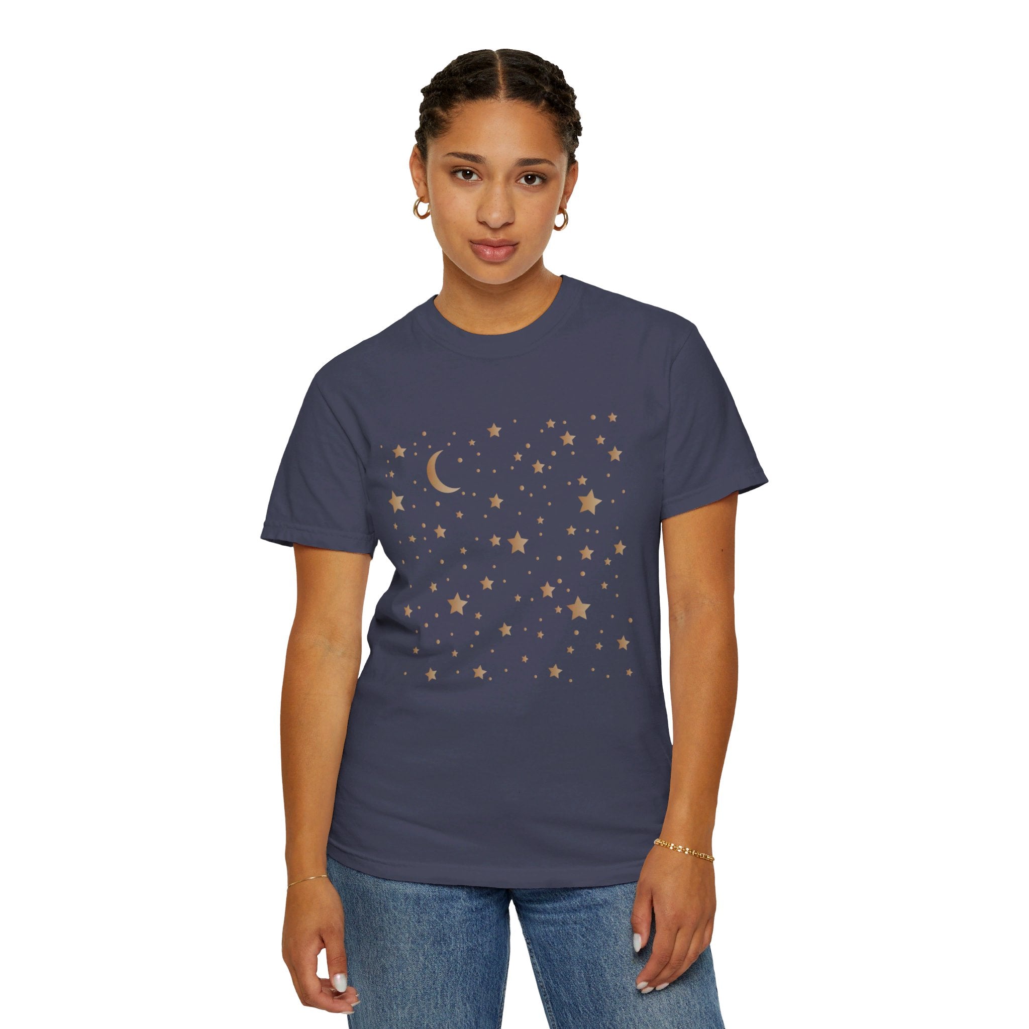 Moon and Stars Celestial T-Shirt, Boho Moon And Stars Shirt, Gold Stars Shirt, Mystical Moon and Stars Shirt, Astronomy Shirt