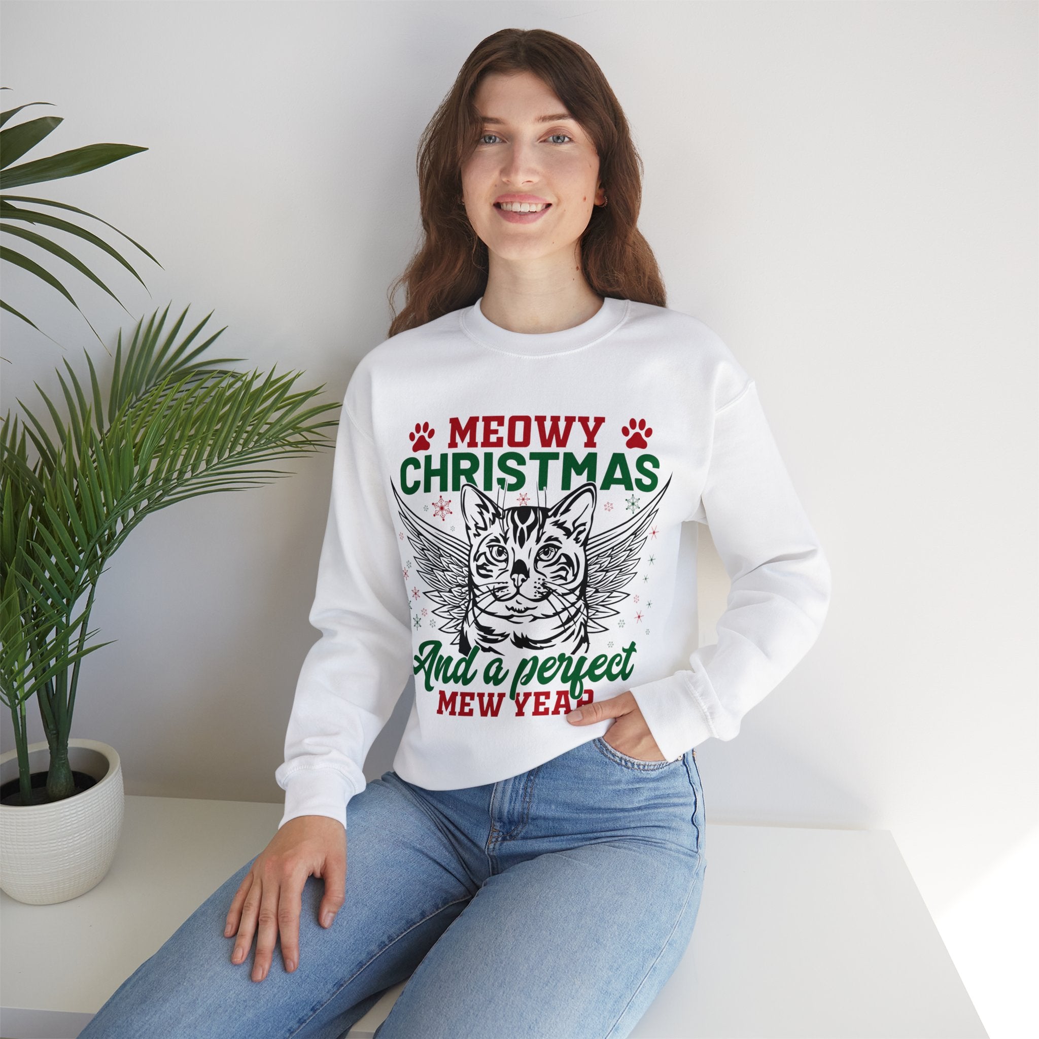 Christmas Cat Sweatshirt, Meowy Christmas Sweatshirt, Trendy Christmas Sweatshirt, Happy New Year, Funny Cat Sweatshirt, Meowy Sweatshirt