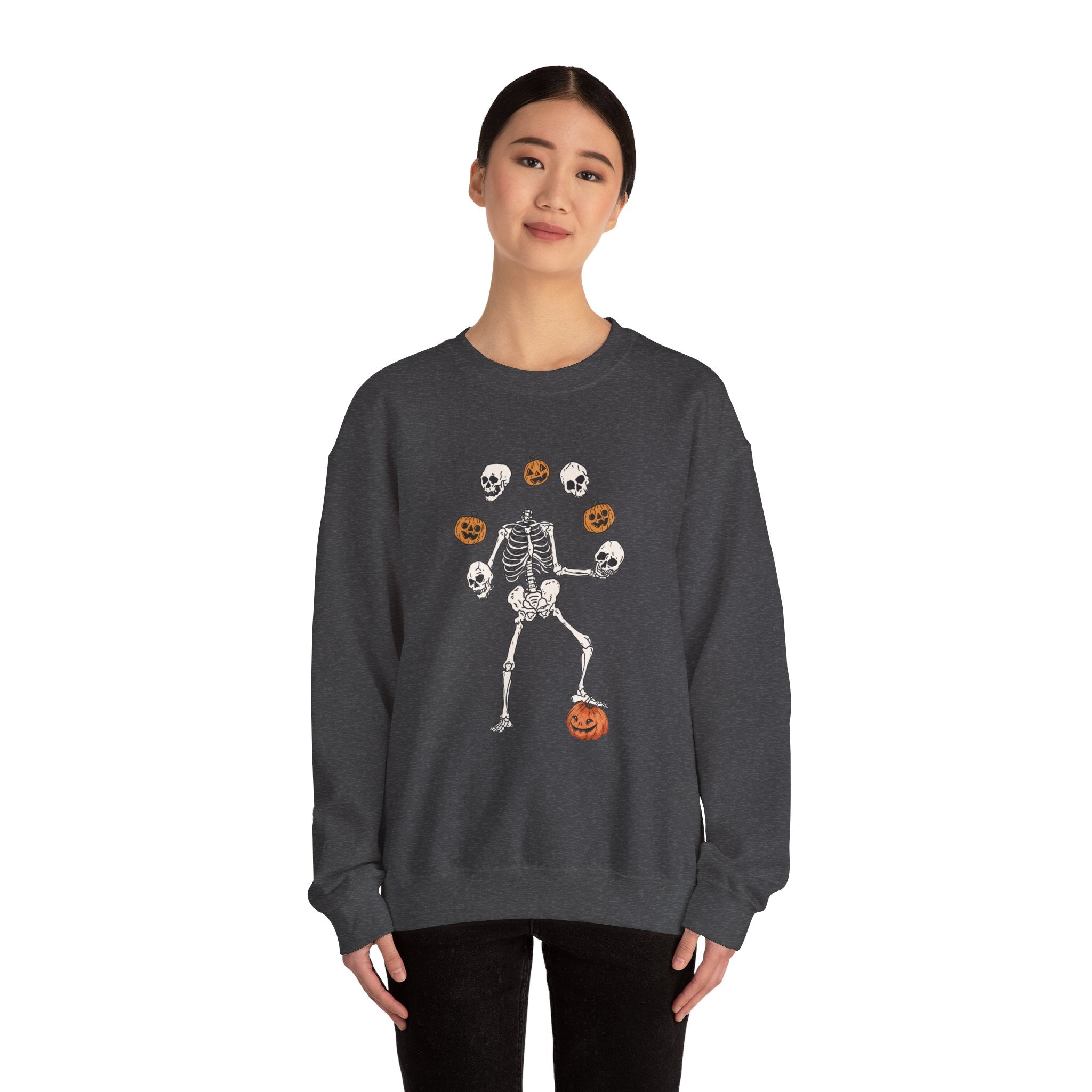 Dancing Skeleton Sweatshirt, Pumpkin Sweater, Pumpkin Skeleton Shirt, Fall Sweatshirt, Halloween Party Sweatshirt, Spooky Season Sweatshirt