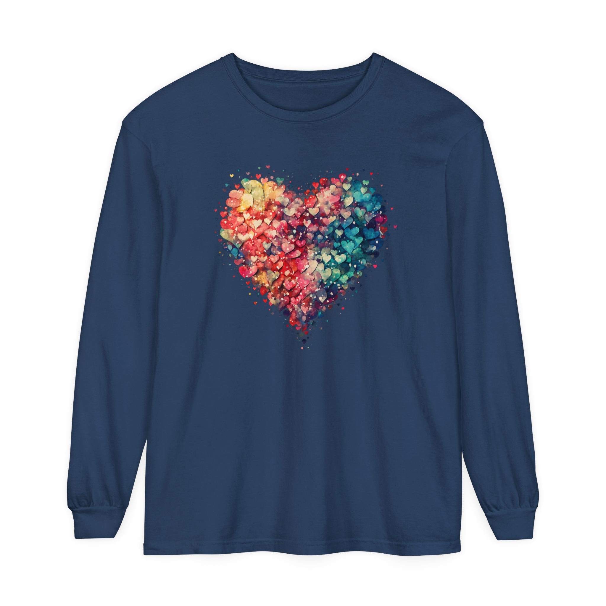 Watercolor Heart Long Sleeve T-Shirt, Colorful Heart Shirt, Cute Heart Valentines Love Long sleeve Tee, Beautiful Watercolor Heart, Hearts Layered Design