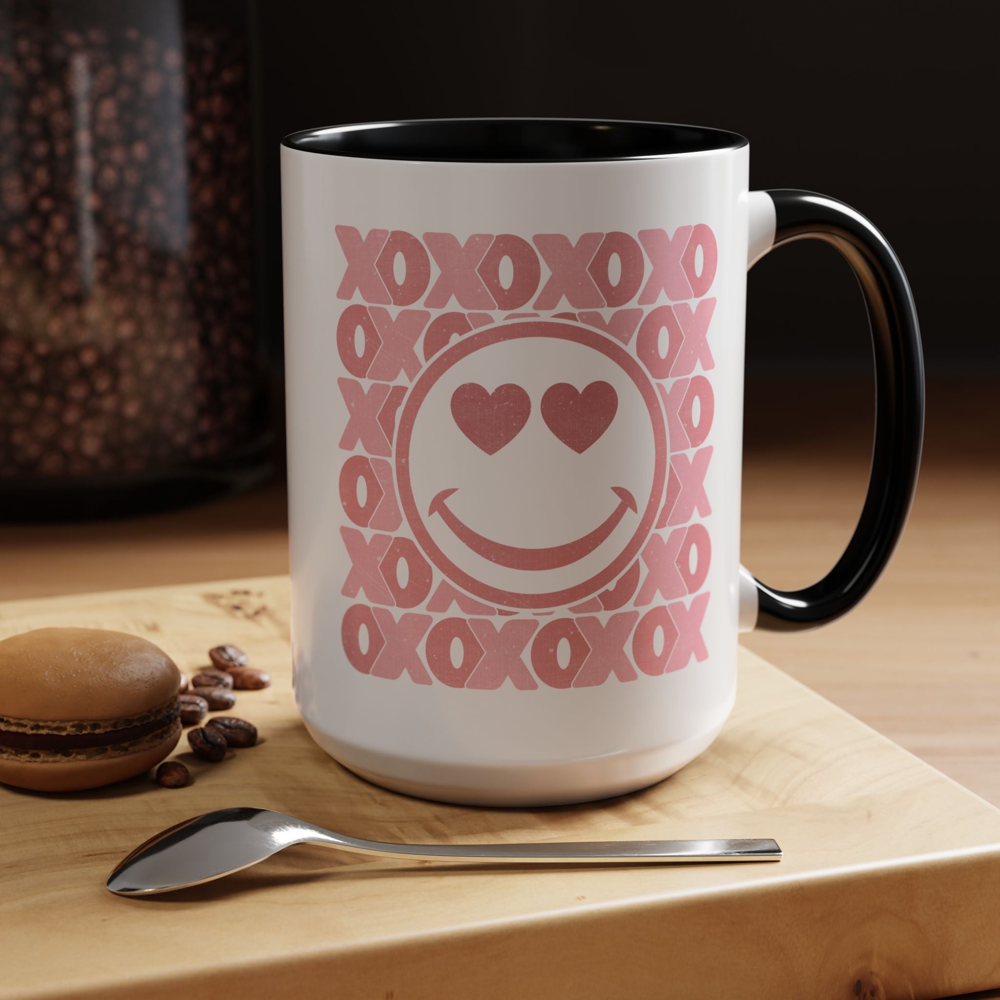 XOXO Smiley Face Coffee Mug, Pink Smiley Face Mug, Valentines Decor, Galentines gift, XOXO Coffee Cup, Party Favors, Cute Coffee Mug