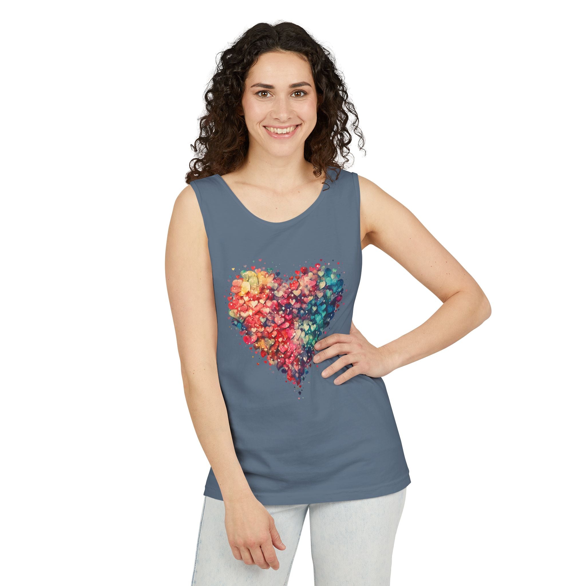 Watercolor Hearts Tank Top, Colorful Heart Shirt, Cute Heart Valentines Love Tank Top, Beautiful Watercolor Heart, Hearts Layered Design, Hearts Tank