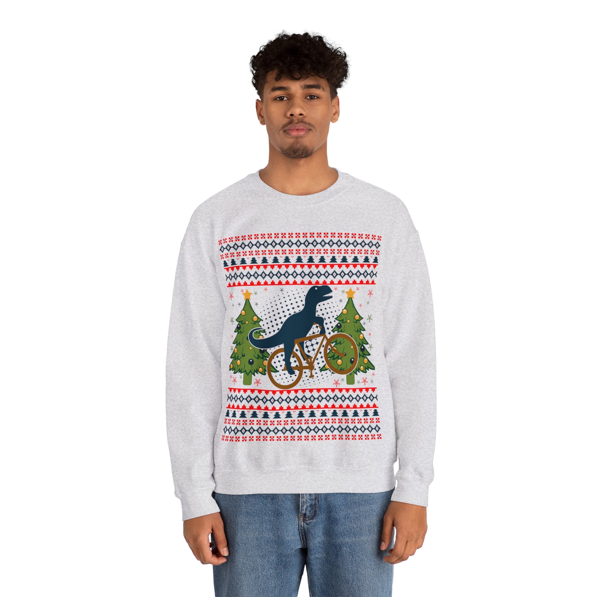 Ugly Christmas Dinosaur Riding Bike Sweater, Dinosaur Christmas Sweatshirt, Dino Riders shirt, Dinosaur on a Bike Shirt