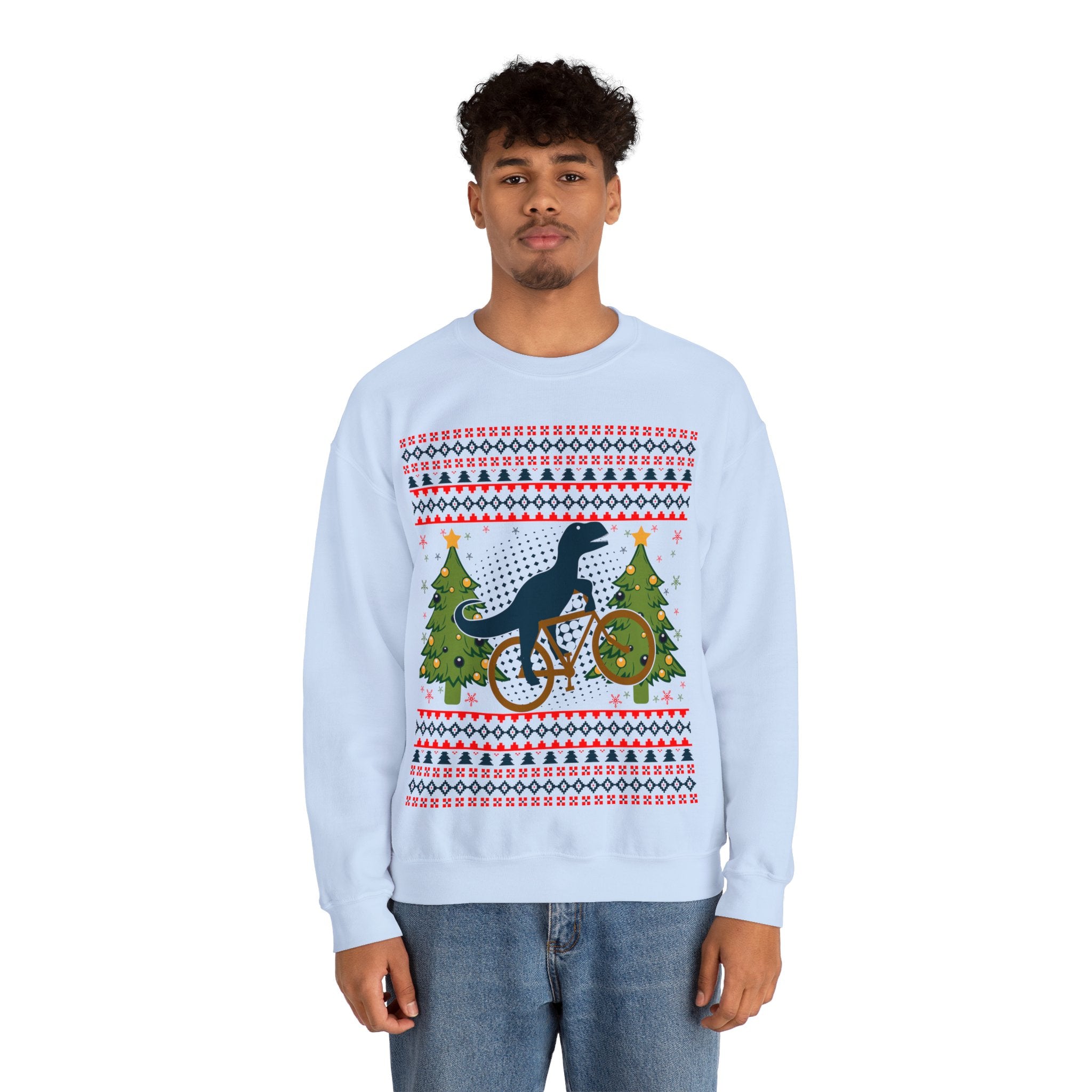 Ugly Christmas Dinosaur Riding Bike Sweater, Dinosaur Christmas Sweatshirt, Dino Riders shirt, Dinosaur on a Bike Shirt