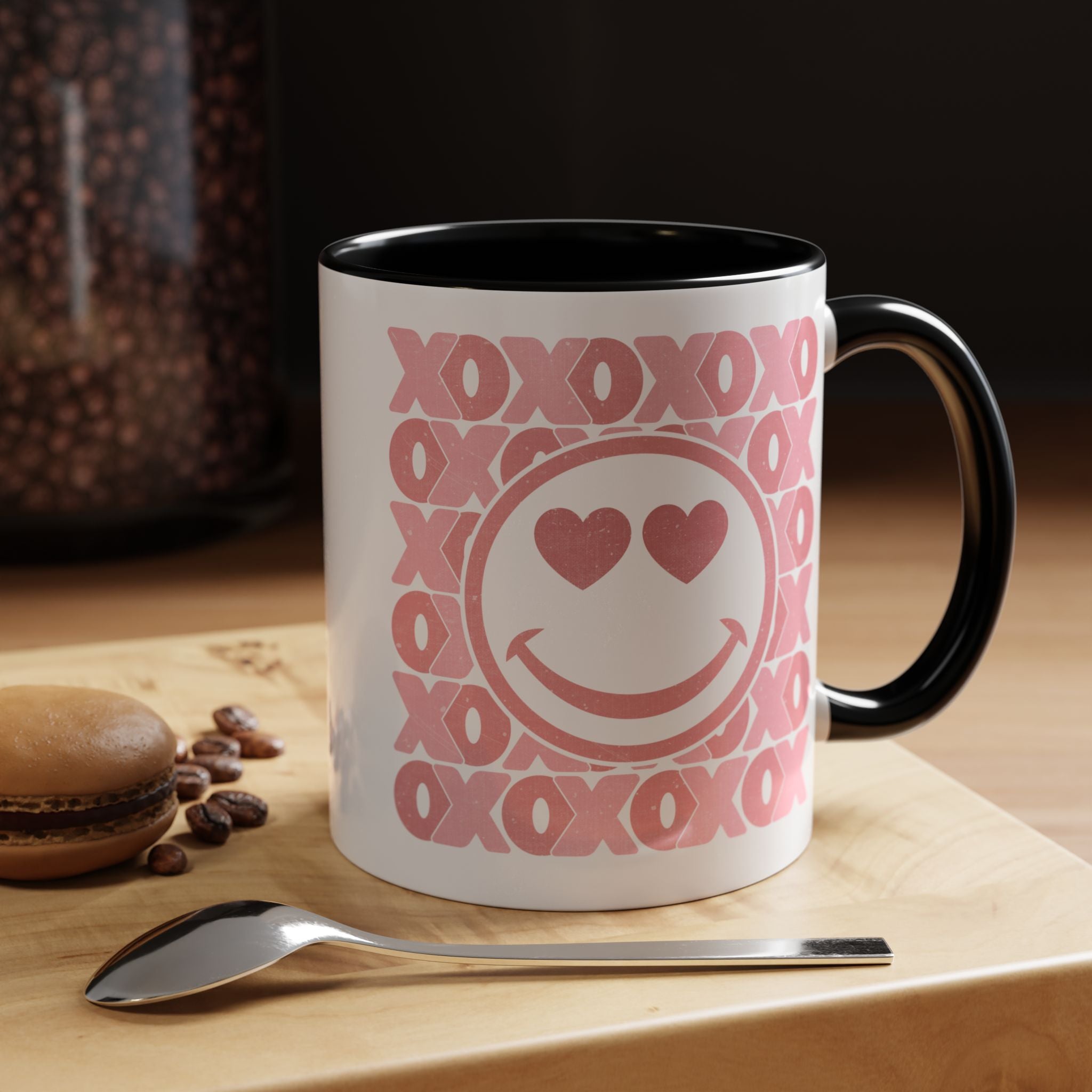 XOXO Smiley Face Coffee Mug, Pink Smiley Face Mug, Valentines Decor, Galentines gift, XOXO Coffee Cup, Party Favors, Cute Coffee Mug