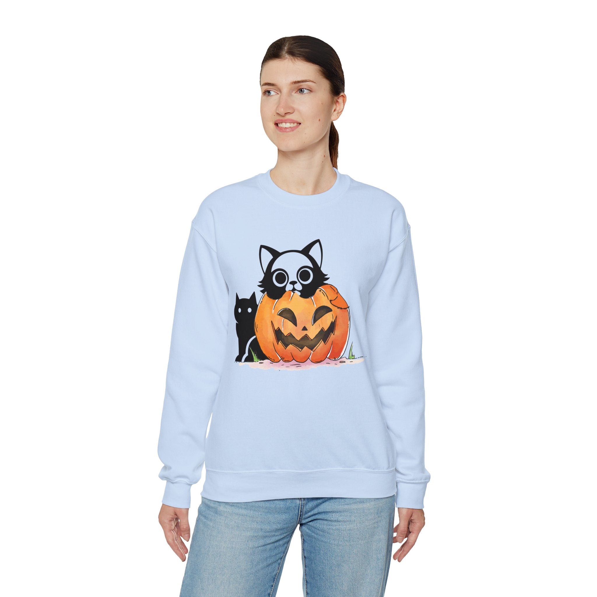 Black Cat Pumpkin Sweatshirt, Halloween Sweatshirt, Pumpkin shirt, Fall Sweatshirt for Women, Halloween Crewneck, Spooky Season, Bat top