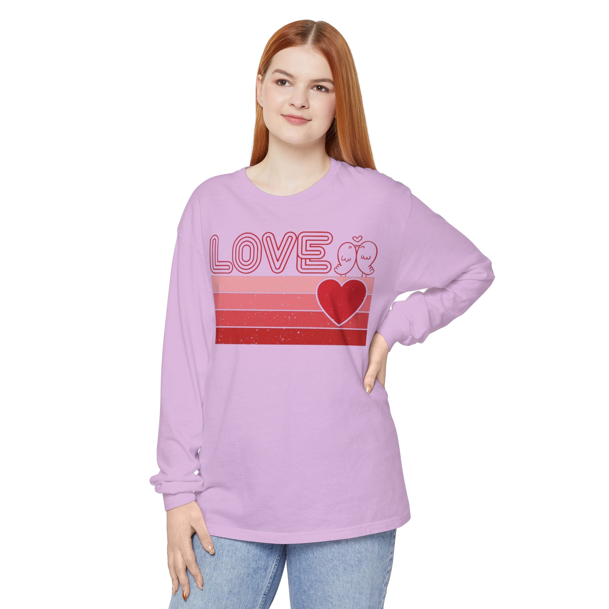 Retro Love Valentines Day Long Sleeve T-Shirt, Valentines Day Shirts For Woman, Heart Shirt, Cute Valentine Shirt, Valentines Day Gift, Valentines Gift