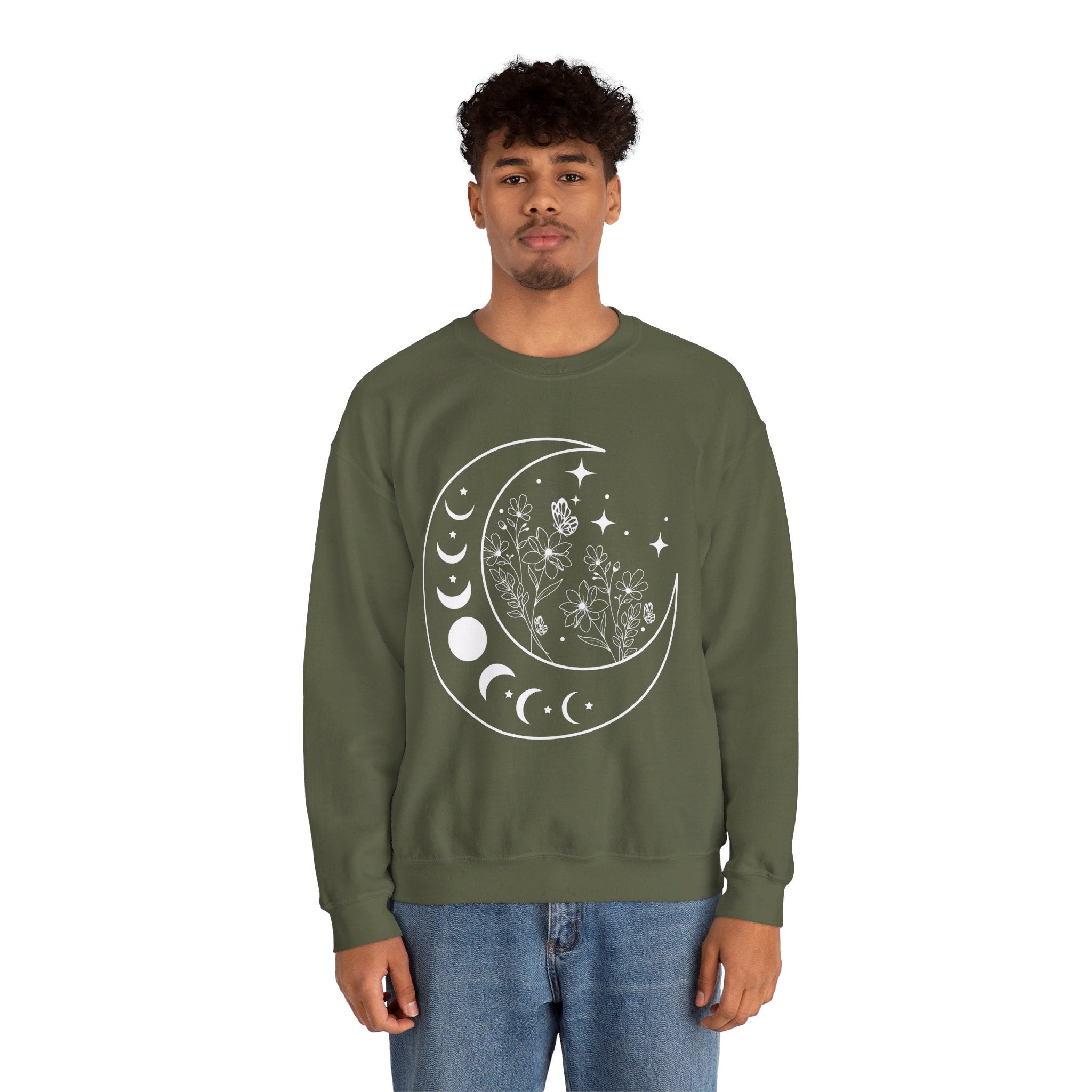 Celestial Moon Sweatshirt, Floral Moon Shirt, Mystical Moon Phase Shirt, Astrology Shirt, Boho Moon Phase Sweatshirt, Trendy Shirts