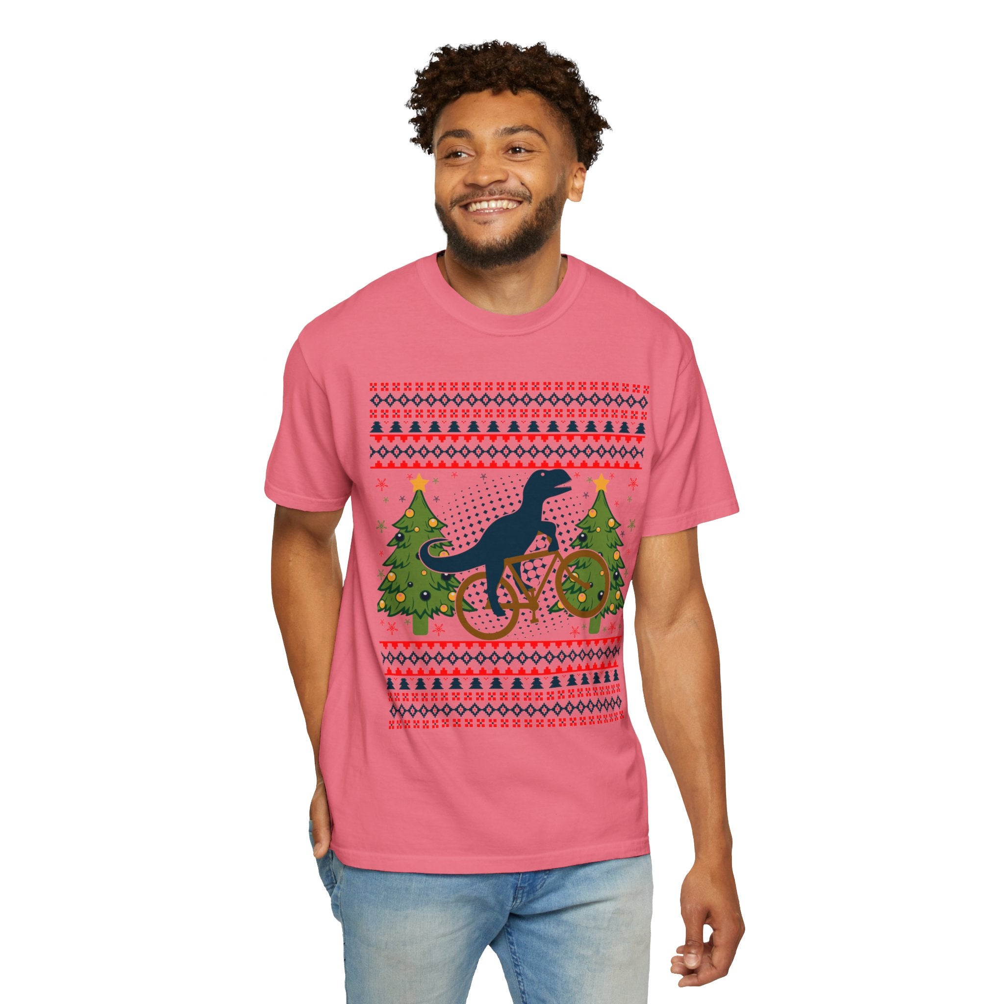 Ugly Christmas Dinosaur Riding Bike Shirt, Dinosaur Christmas Sweater, Dino Riders Tshirt, Dinosaur on a Bike Shirt