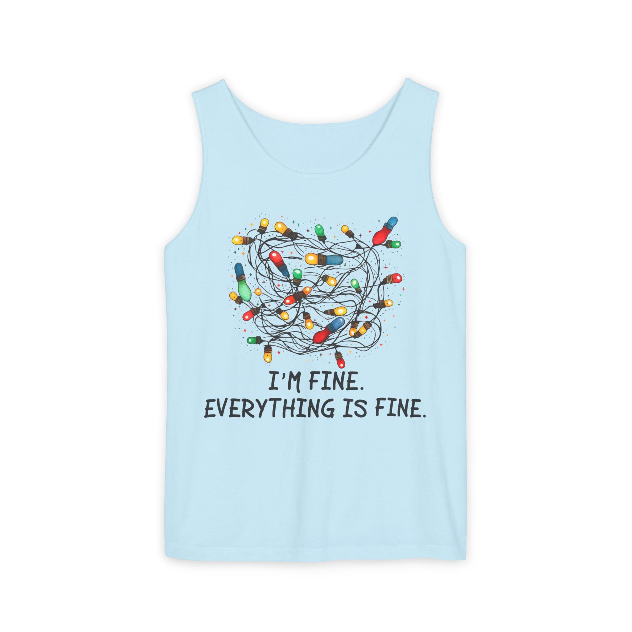 I'm Fine Everything is Fine Tank Top, Tangled Christmas Lights Tank Top, Unisex Xmas Graphic Tee, Christmas Lights Tank top