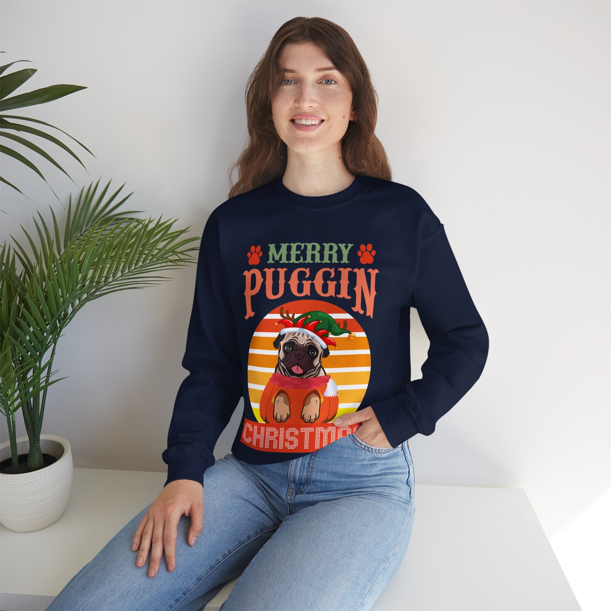 Pug Christmas Sweatshirt, Dog Lover Gift, Holiday Sweaters, Christmas Pugs Shirt, Pug In Santa Hat, Dog Mom Shirt, Santa Pug Shirt