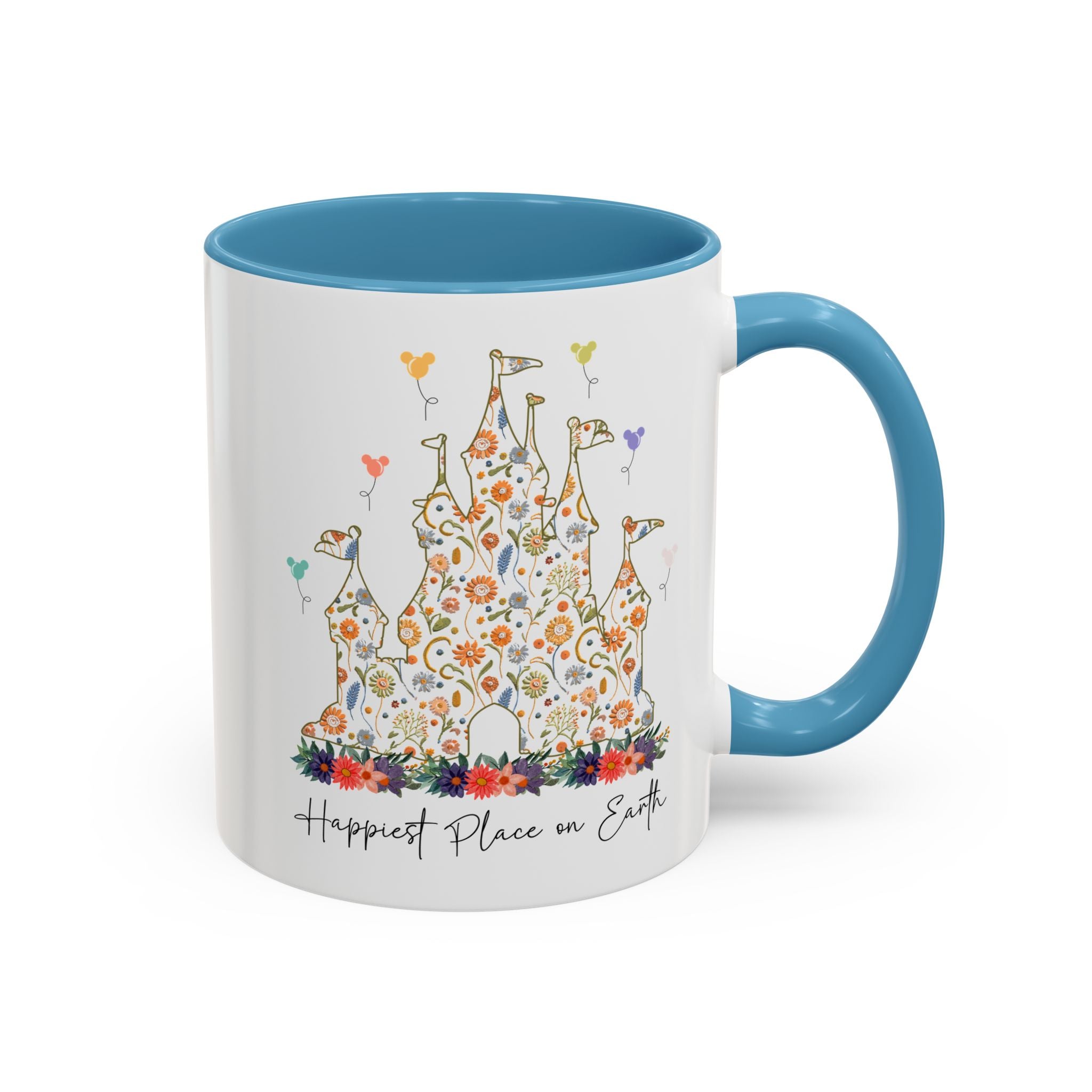 Disney Castle Floral Coffee Mug, Happiest Place on Earth Mug, Vintage Disney Coffee Cup, Magic Kingdom Mug