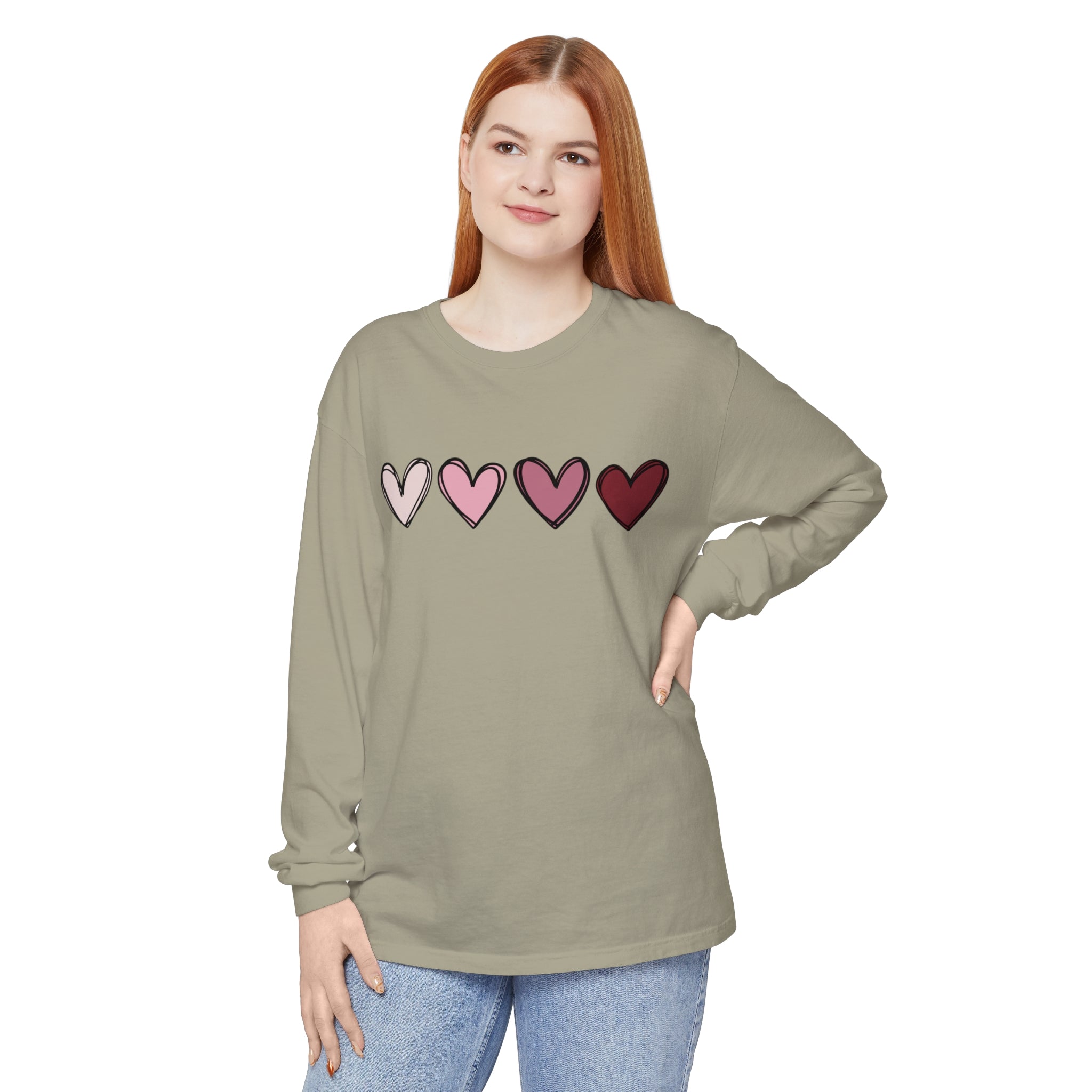 Valentine Double Heart Long Sleeve T-Shirt, Cute Valentine Shirt, Valentine Long Sleeve Shirt, Vintage Valentine Sweatshirt, Love Heart Long Sleeve Tee