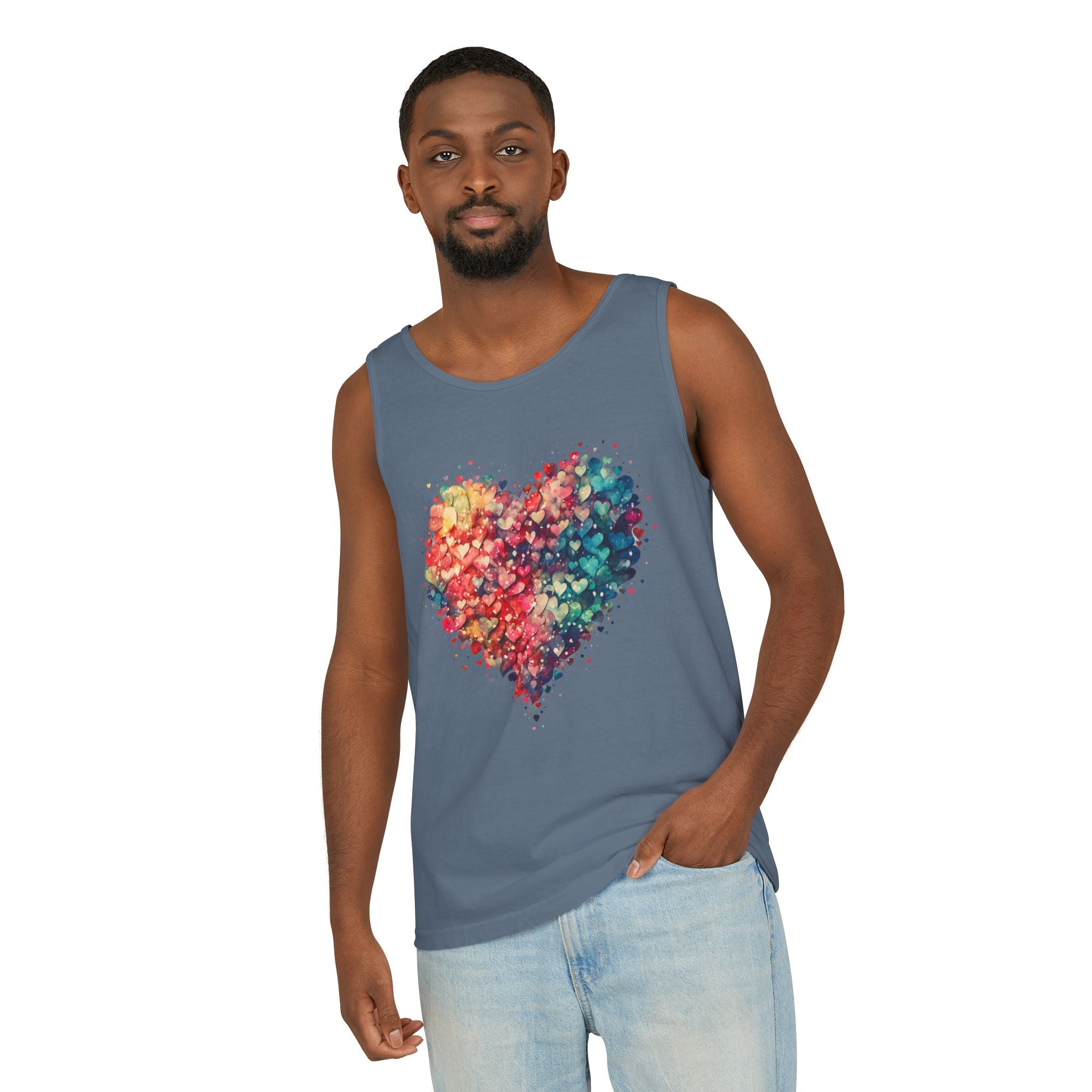 Watercolor Hearts Tank Top, Colorful Heart Shirt, Cute Heart Valentines Love Tank Top, Beautiful Watercolor Heart, Hearts Layered Design, Hearts Tank