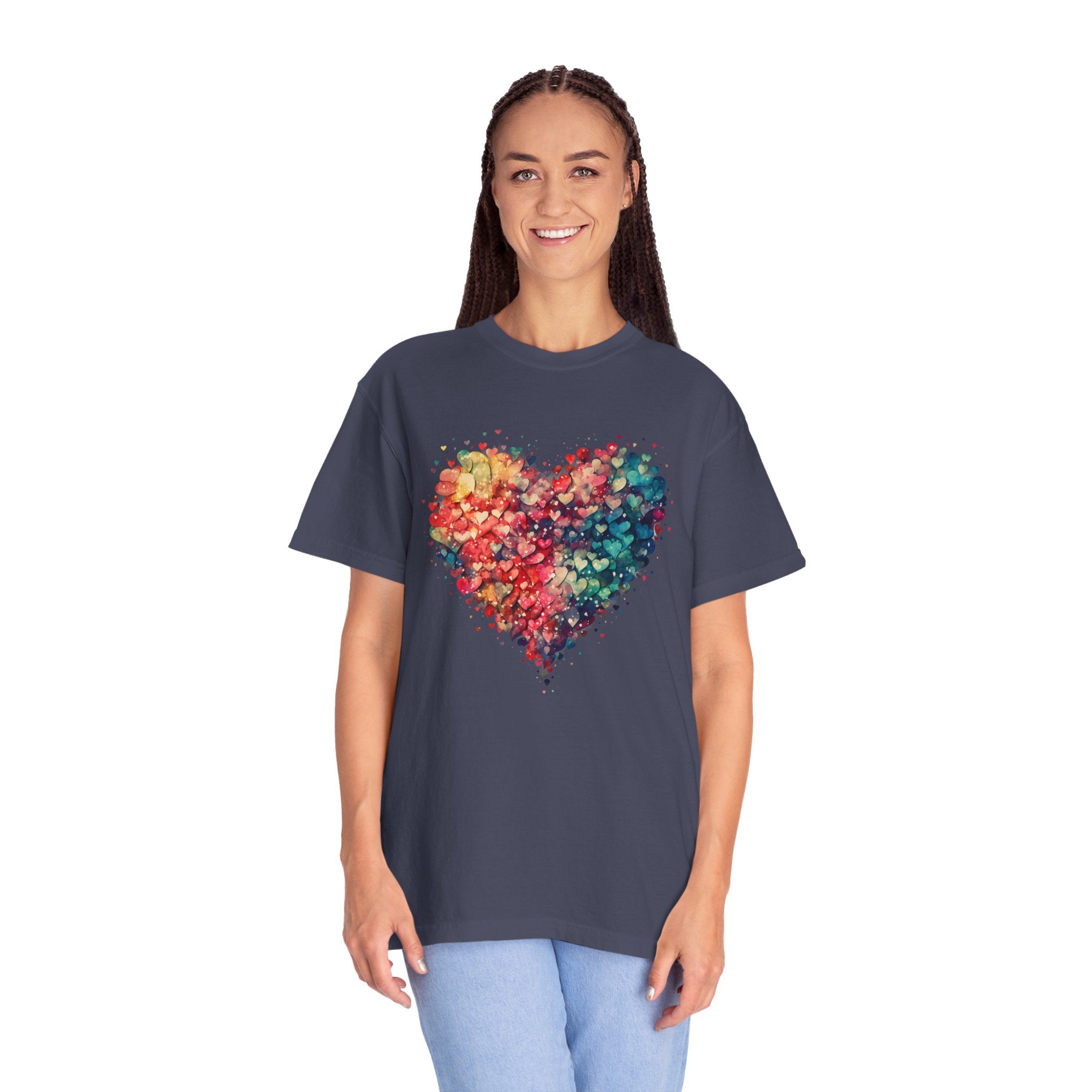 Valentines Watercolor Hearts Shirt, Comfort Color Valentines Day Shirt, Womens Valentines Day Gift, Cute Heart Valentines Love Shirt