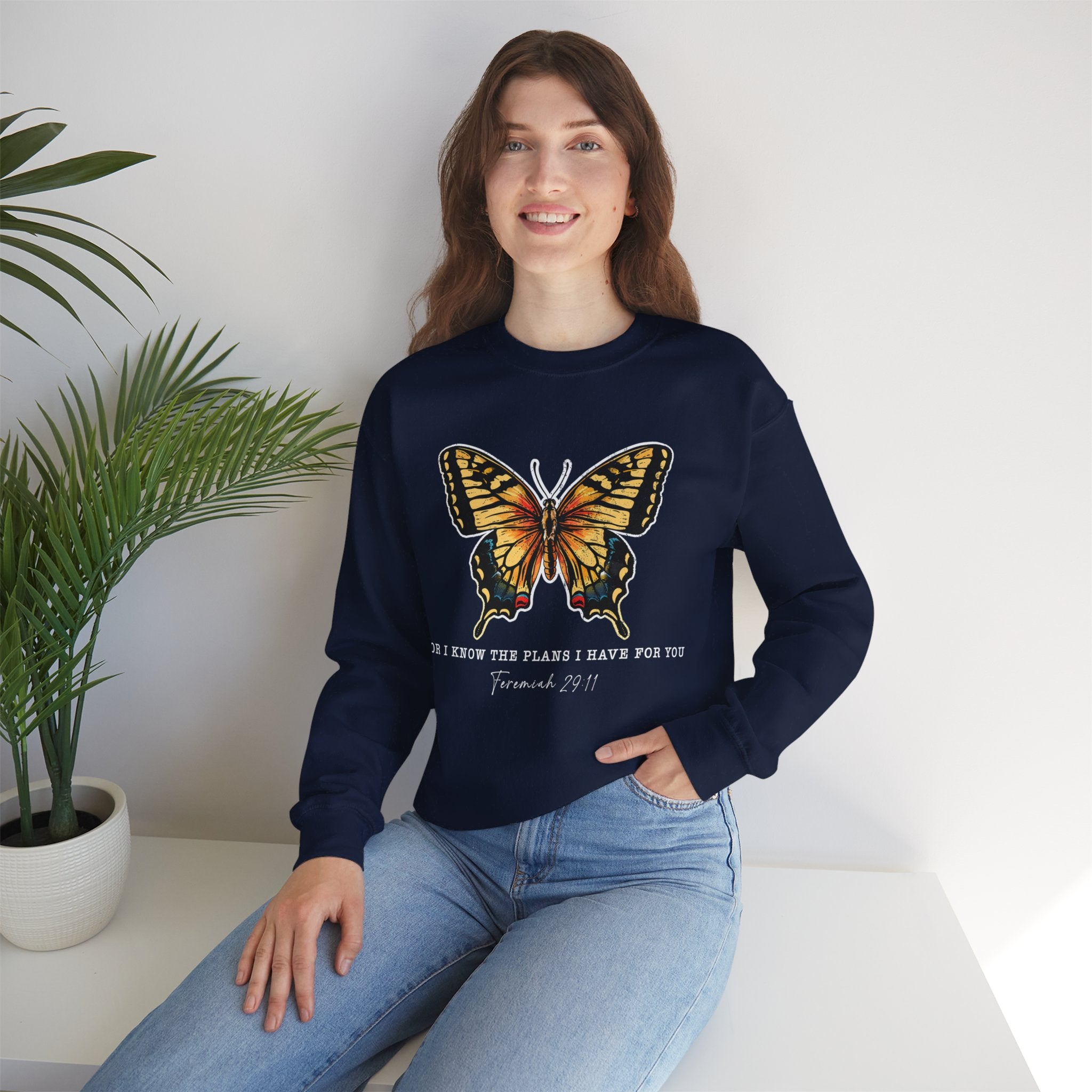 Butterfly Bible Verse Sweatshirt, Religious Shirt, Inspirational Quotes, Christian Shirt, For I Know The Plans I Have For You, Positive Sayings