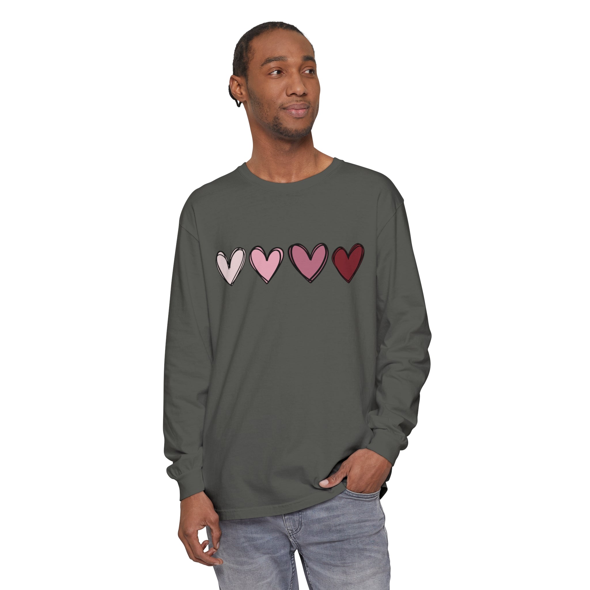 Valentine Double Heart Long Sleeve T-Shirt, Cute Valentine Shirt, Valentine Long Sleeve Shirt, Vintage Valentine Sweatshirt, Love Heart Long Sleeve Tee