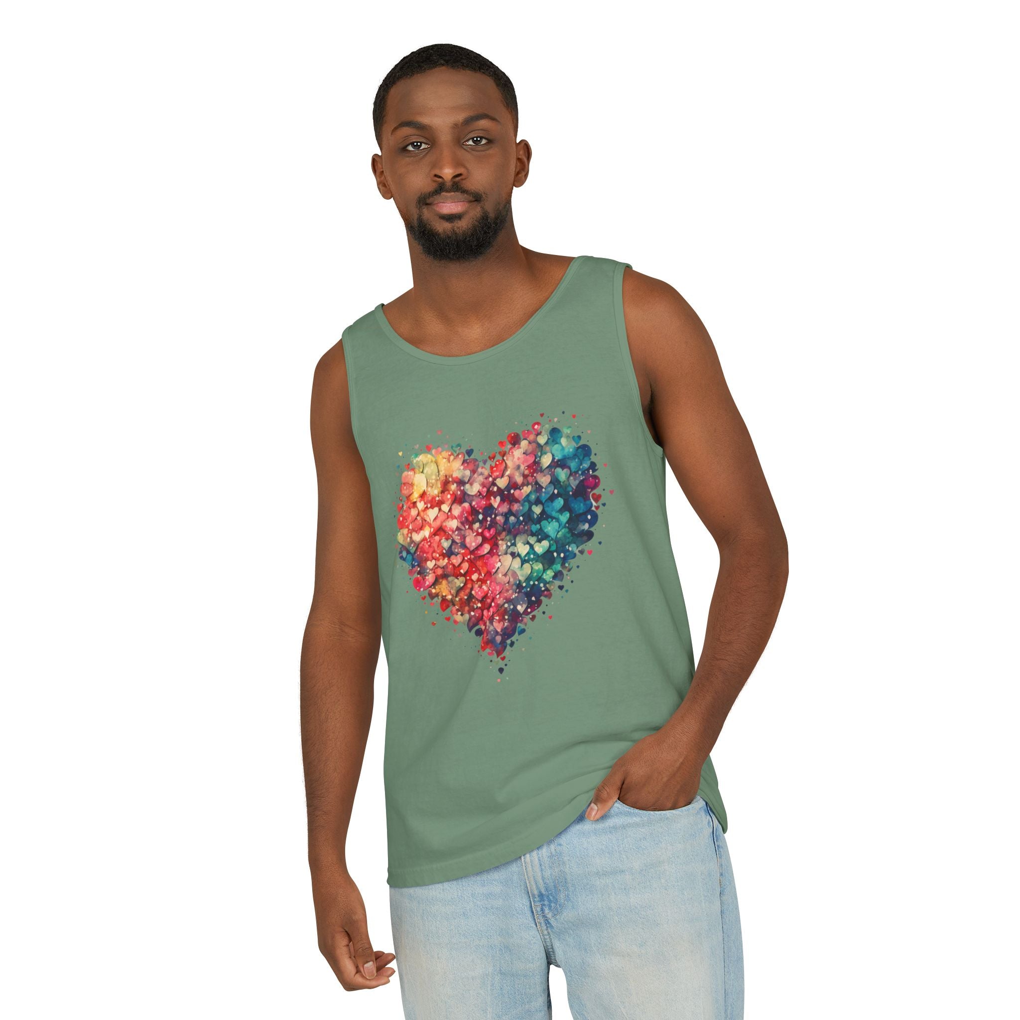 Watercolor Hearts Tank Top, Colorful Heart Shirt, Cute Heart Valentines Love Tank Top, Beautiful Watercolor Heart, Hearts Layered Design, Hearts Tank