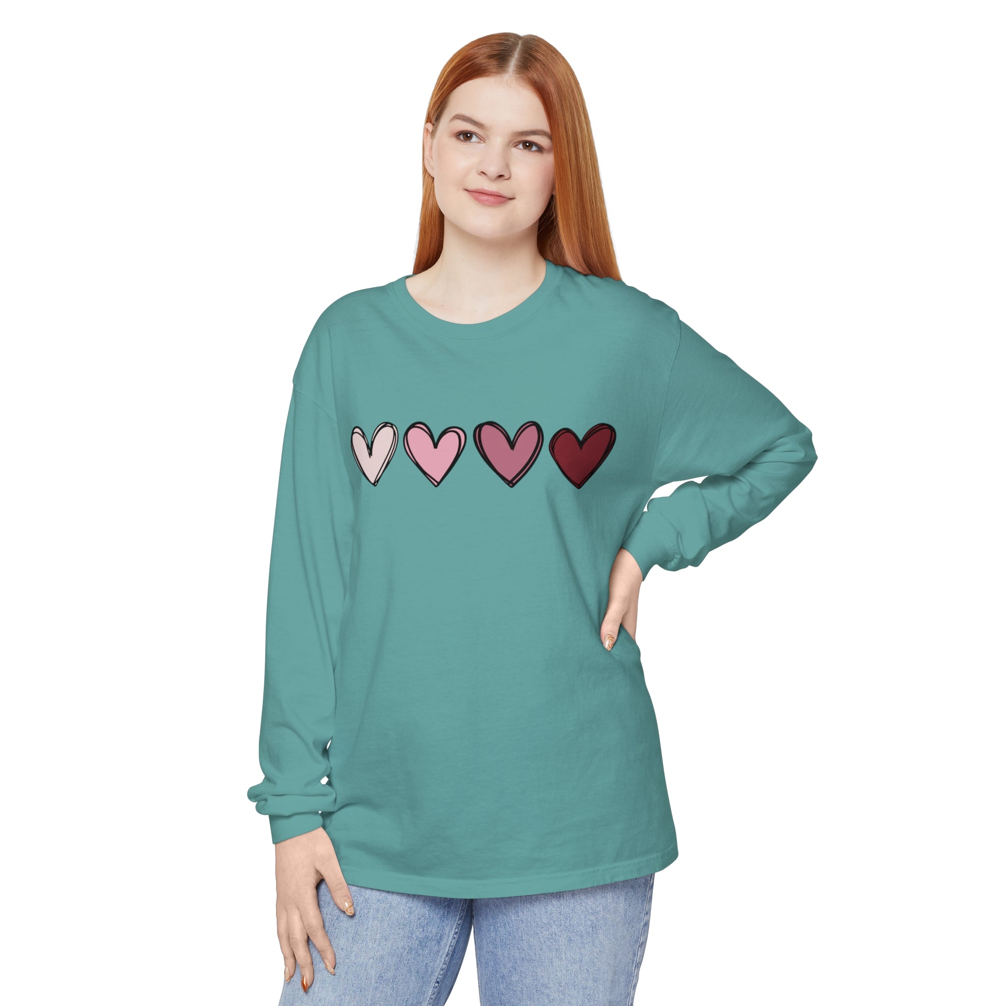 Valentine Double Heart Long Sleeve T-Shirt, Cute Valentine Shirt, Valentine Long Sleeve Shirt, Vintage Valentine Sweatshirt, Love Heart Long Sleeve Tee