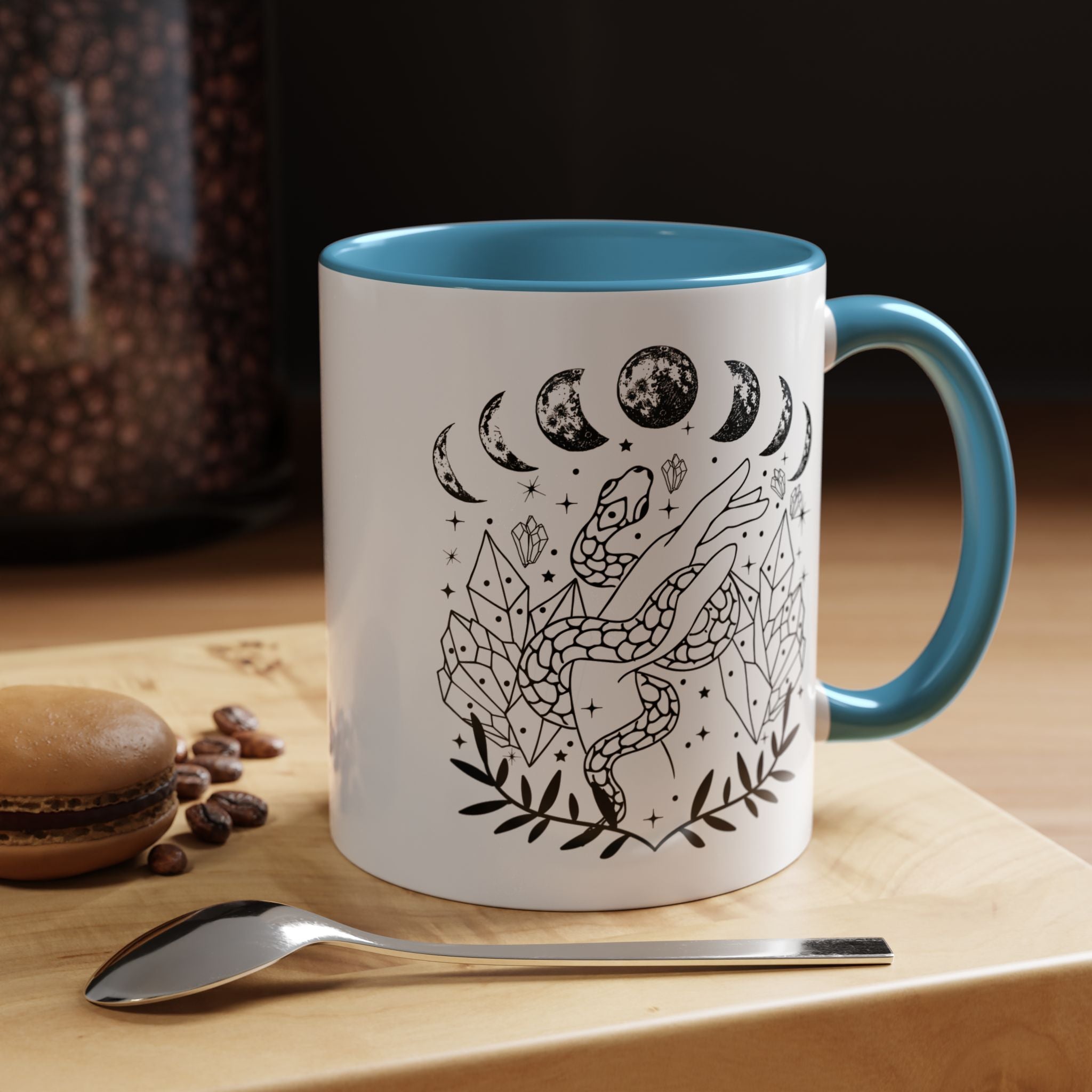 Celestial Snake Coffee Mug, Moon Phase Snake Mug, Coffee Mug, Unique Mystic Coffee Cup