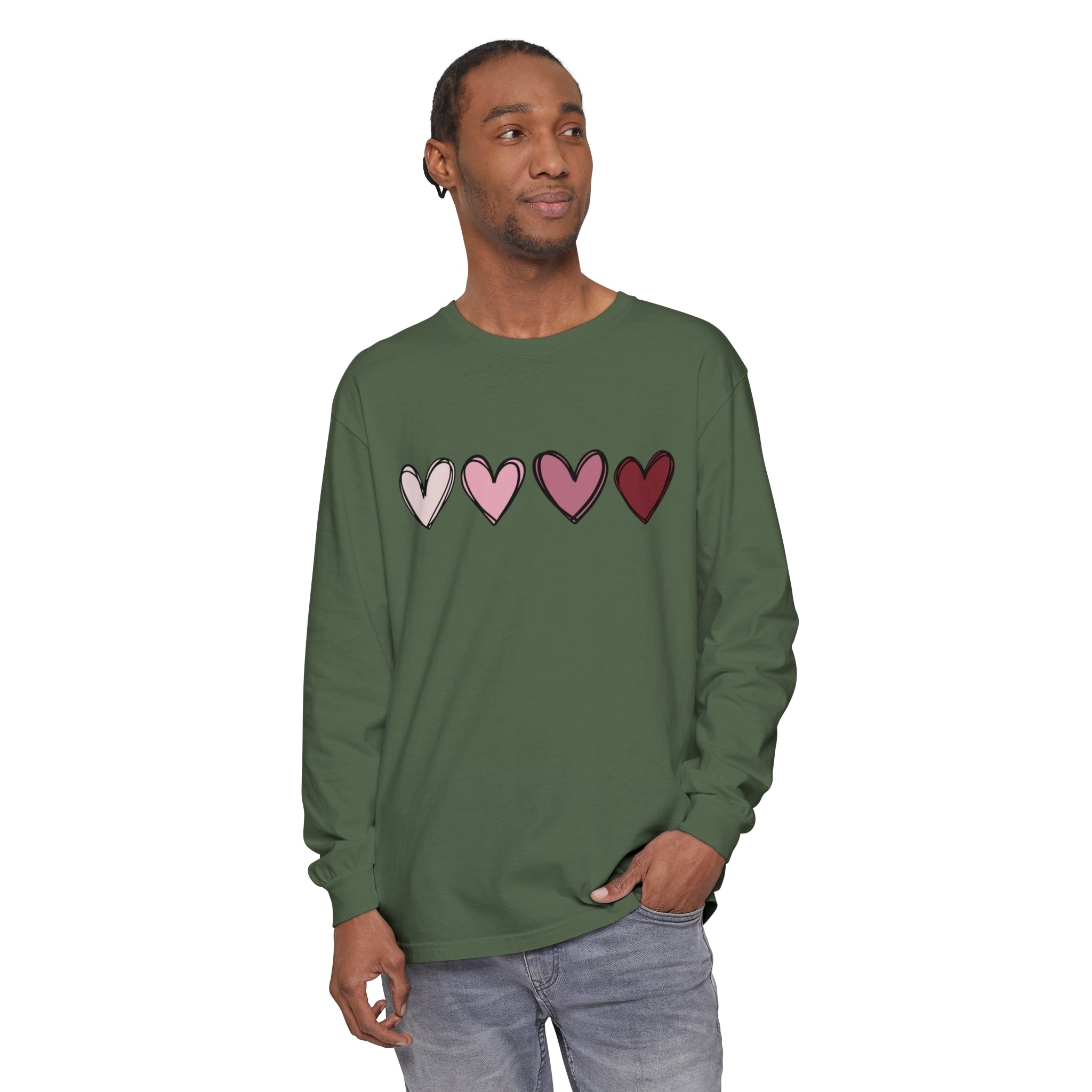 Valentine Double Heart Long Sleeve T-Shirt, Cute Valentine Shirt, Valentine Long Sleeve Shirt, Vintage Valentine Sweatshirt, Love Heart Long Sleeve Tee